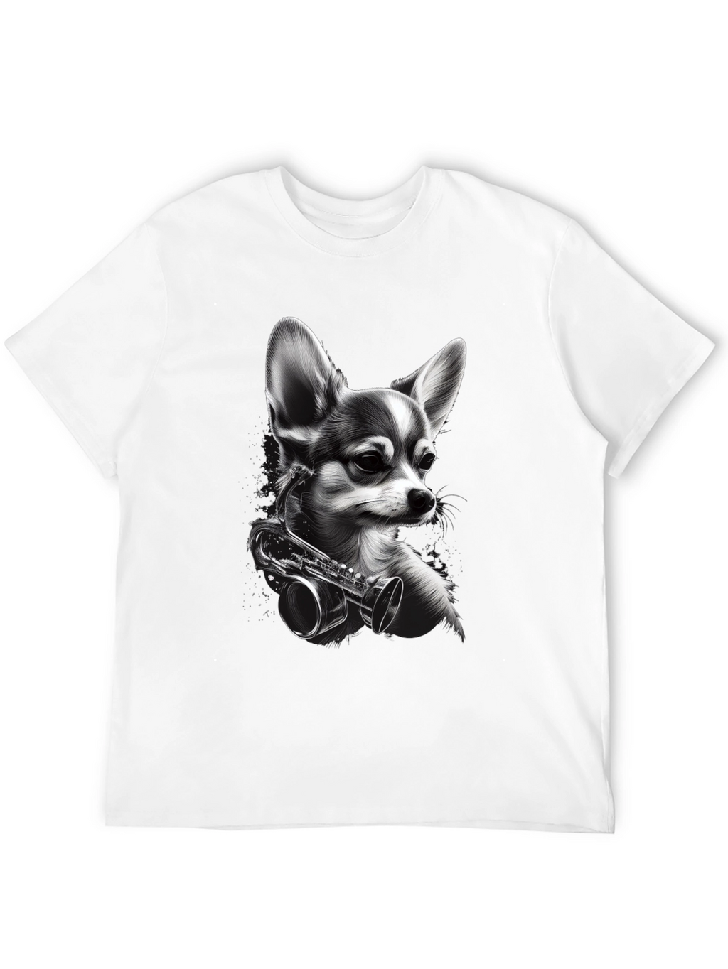 Dog with Saxophone Graphic T-Shirt - Black