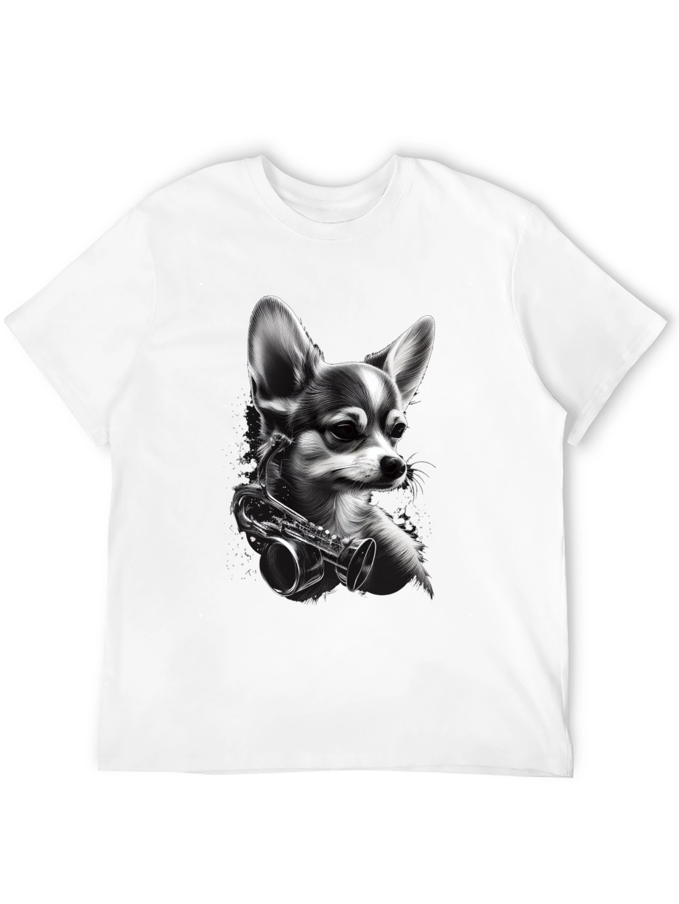 Dog with Saxophone Graphic T-Shirt - Black