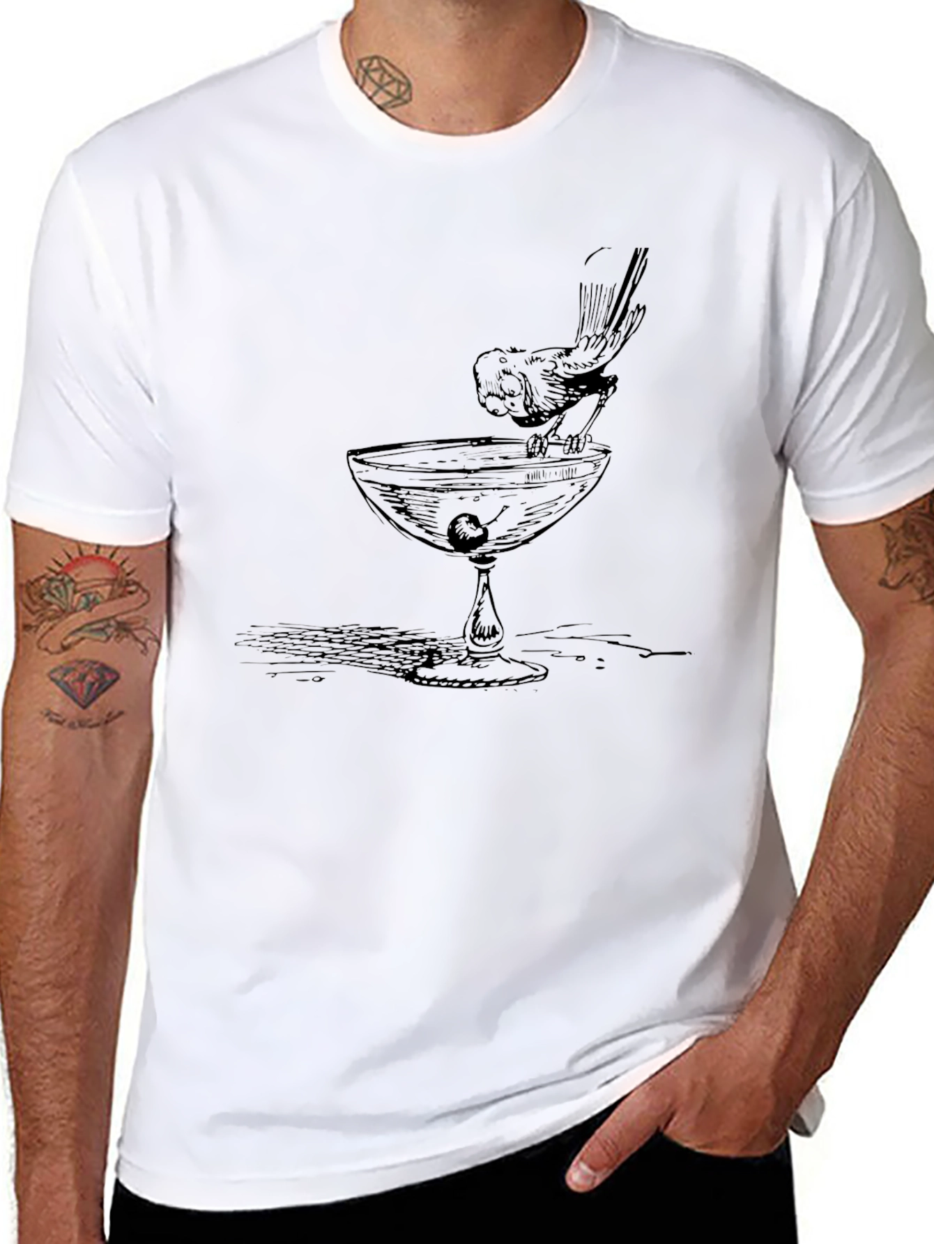 Bird Sipping Cocktail T-Shirt - Unique Graphic Tee