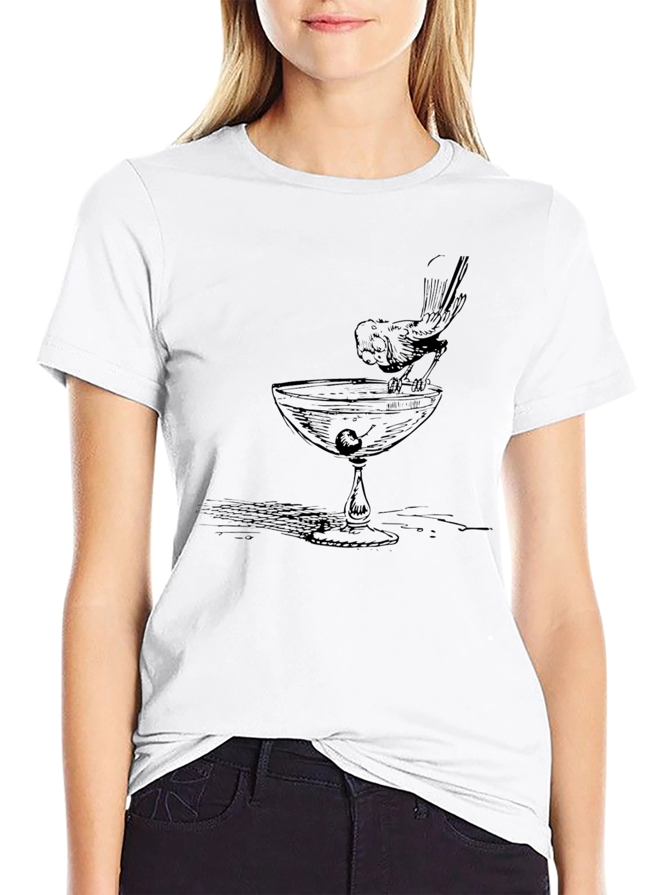 Bird Sipping Cocktail T-Shirt - Unique Graphic Tee