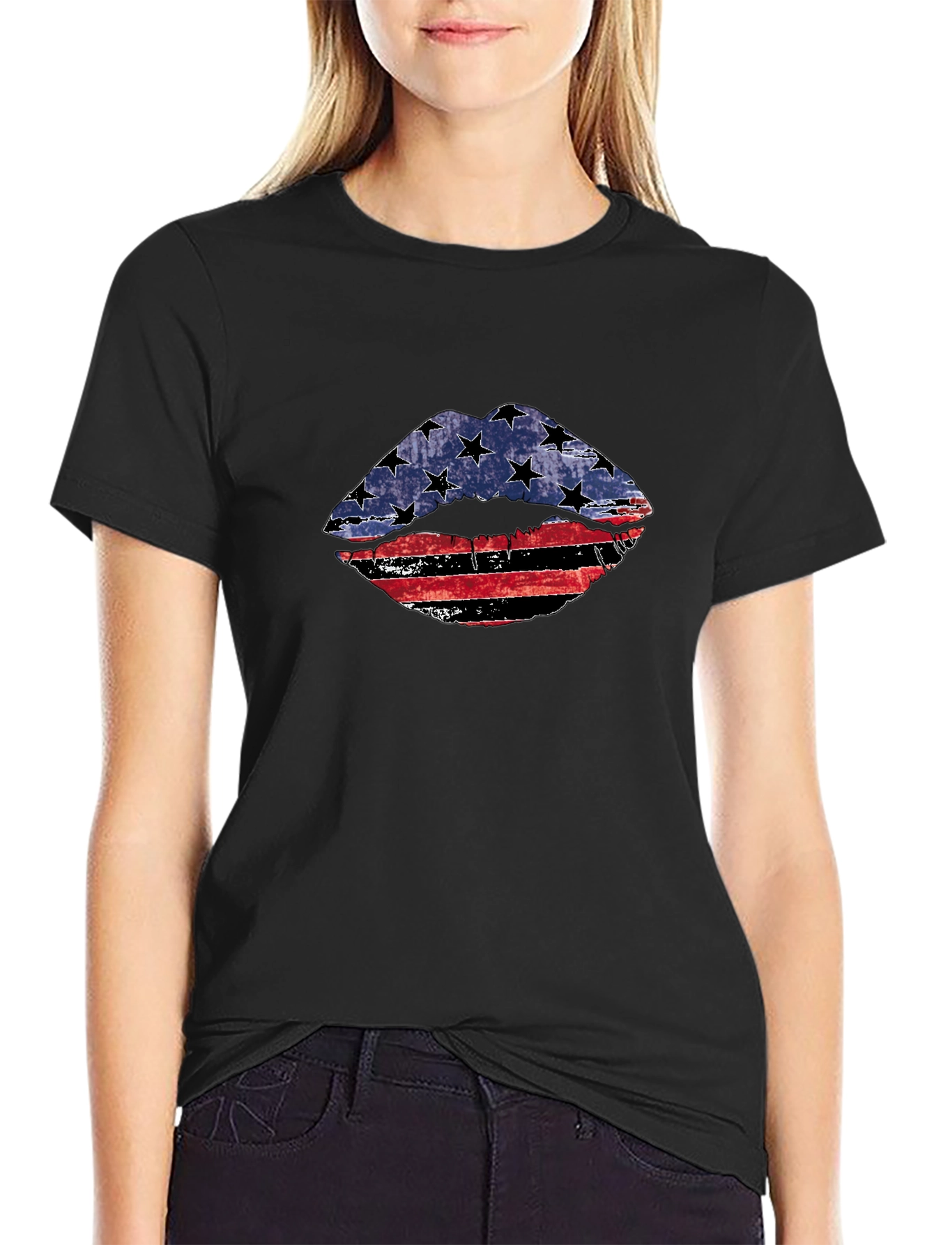 American Flag Lips Graphic Tee - Patriotic Pride!