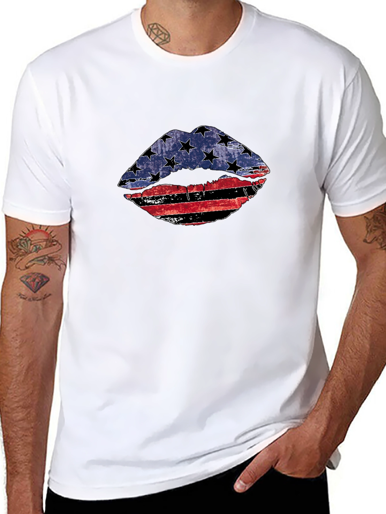 American Flag Lips Graphic Tee - Patriotic Pride!