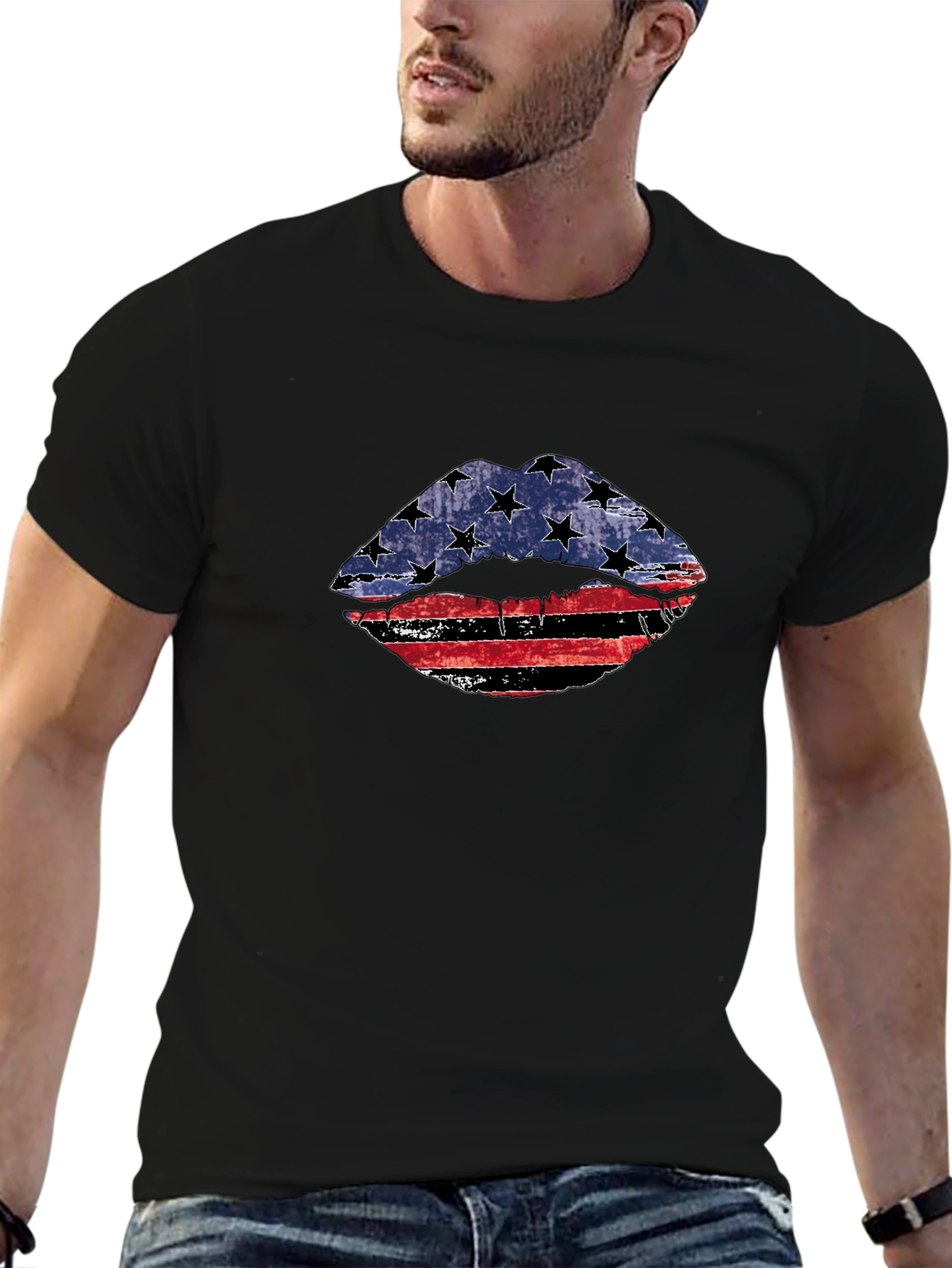 American Flag Lips Graphic Tee - Patriotic Pride!