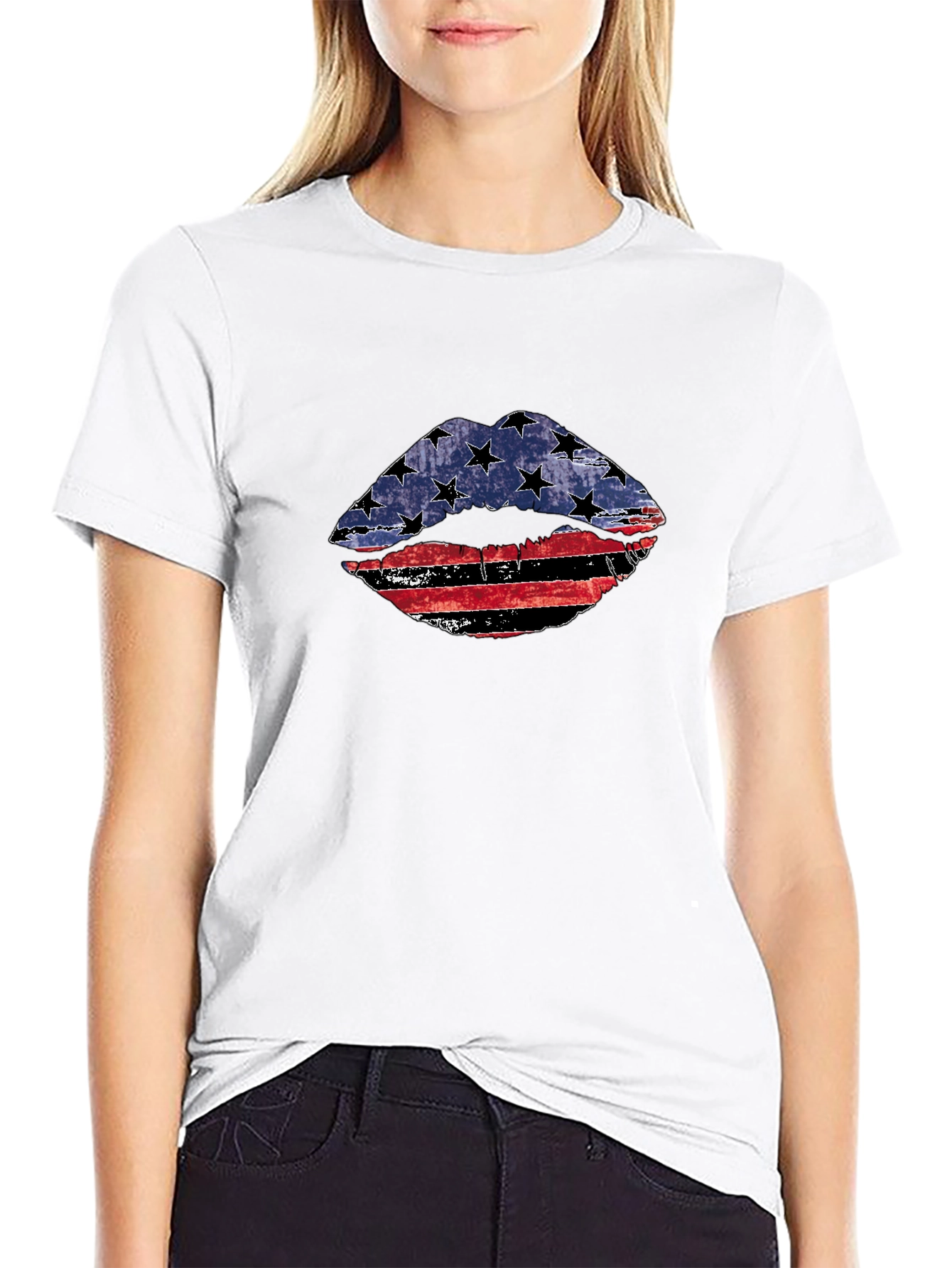 American Flag Lips Graphic Tee - Patriotic Pride!