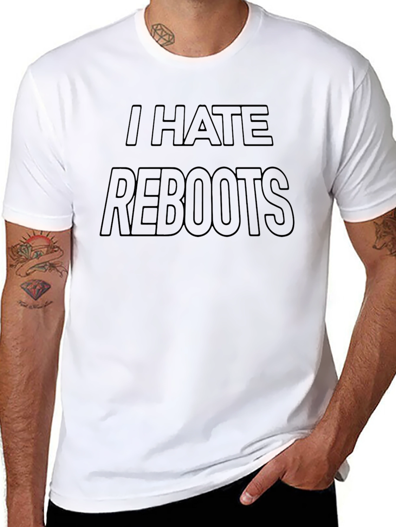 I Hate Reboots Graphic T-Shirt - Black Crew Neck Tee