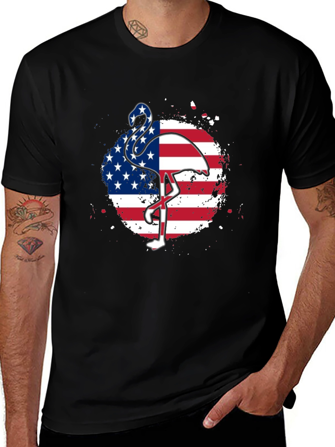 American Flag Flamingo Graphic Tee - Patriotic Style