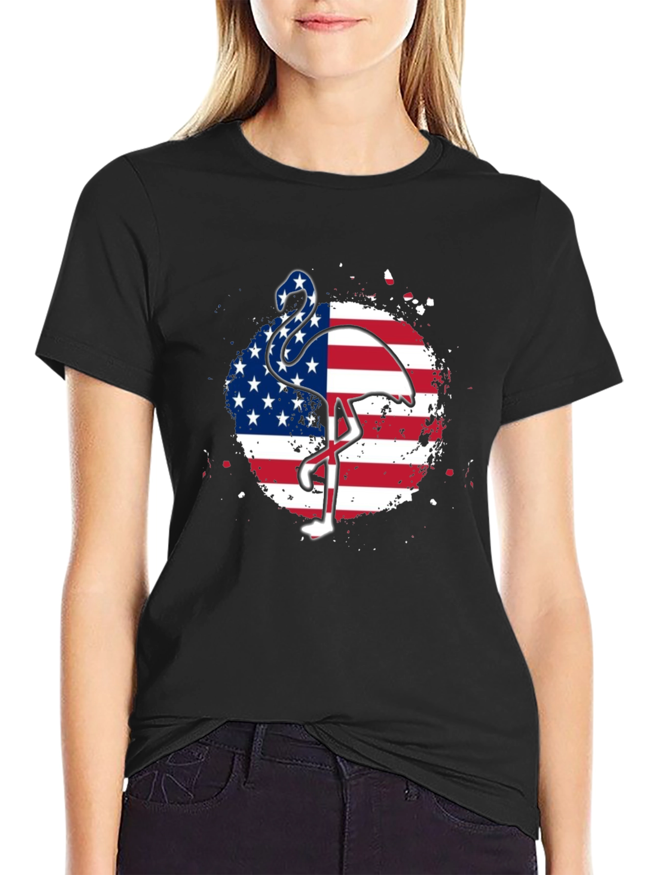 American Flag Flamingo Graphic Tee - Patriotic Style