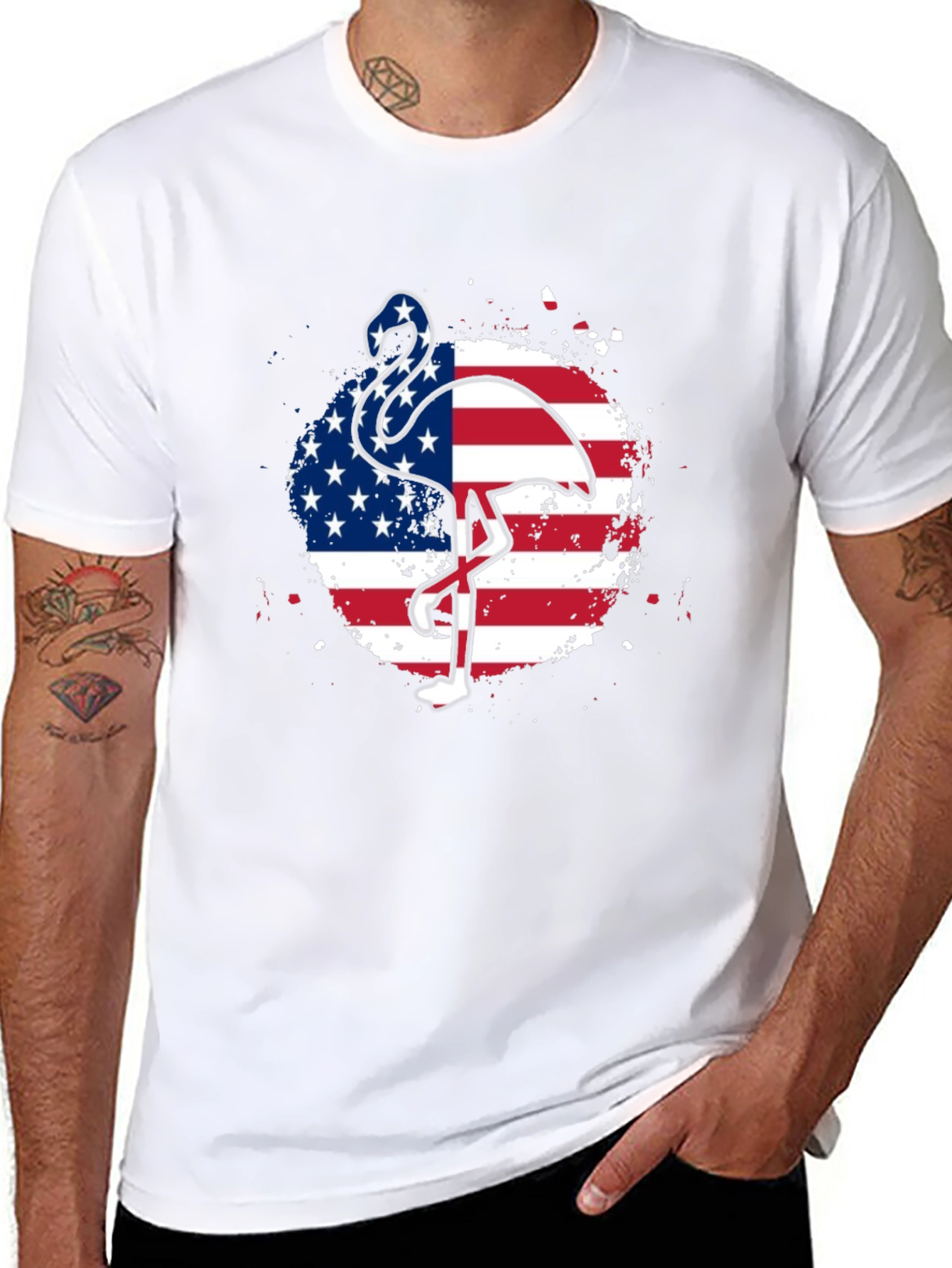American Flag Flamingo Graphic Tee - Patriotic Style
