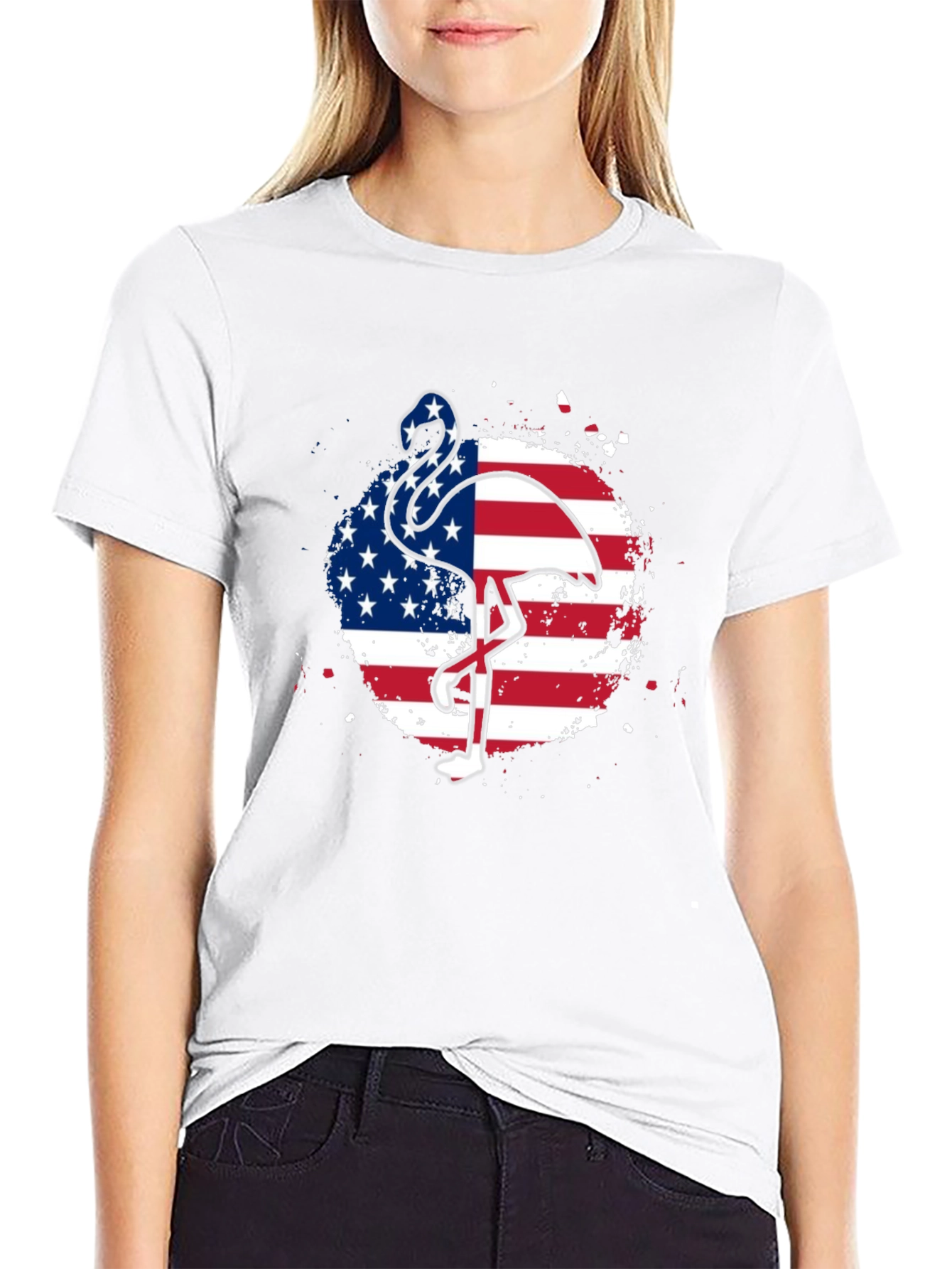 American Flag Flamingo Graphic Tee - Patriotic Style