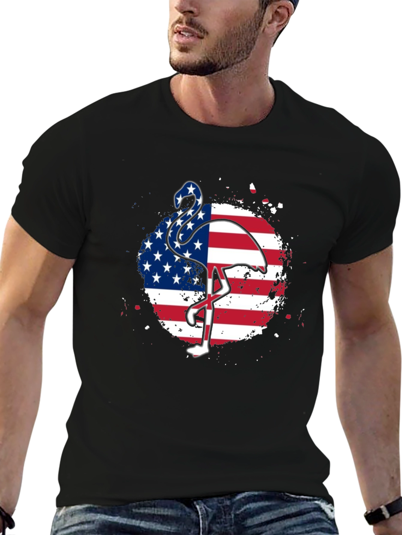 American Flag Flamingo Graphic Tee - Patriotic Style