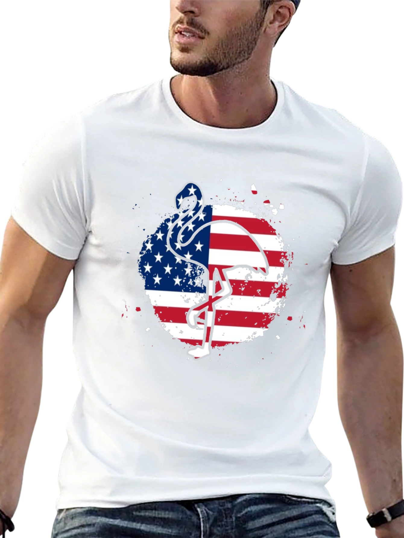 American Flag Flamingo Graphic Tee - Patriotic Style