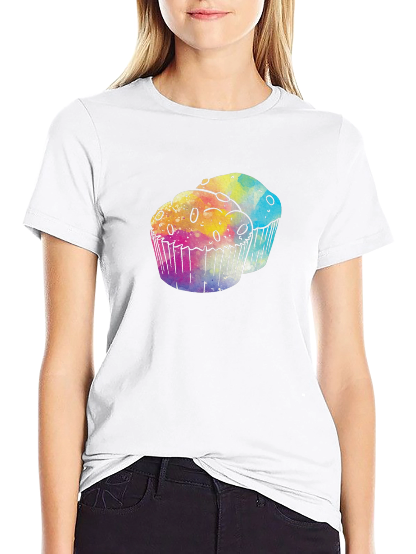 Watercolor Cupcake Graphic Tee - Fun & Stylish!