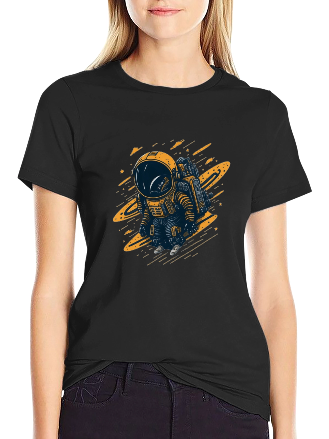 Astronaut Graphic T-Shirt - Black Cotton Tee