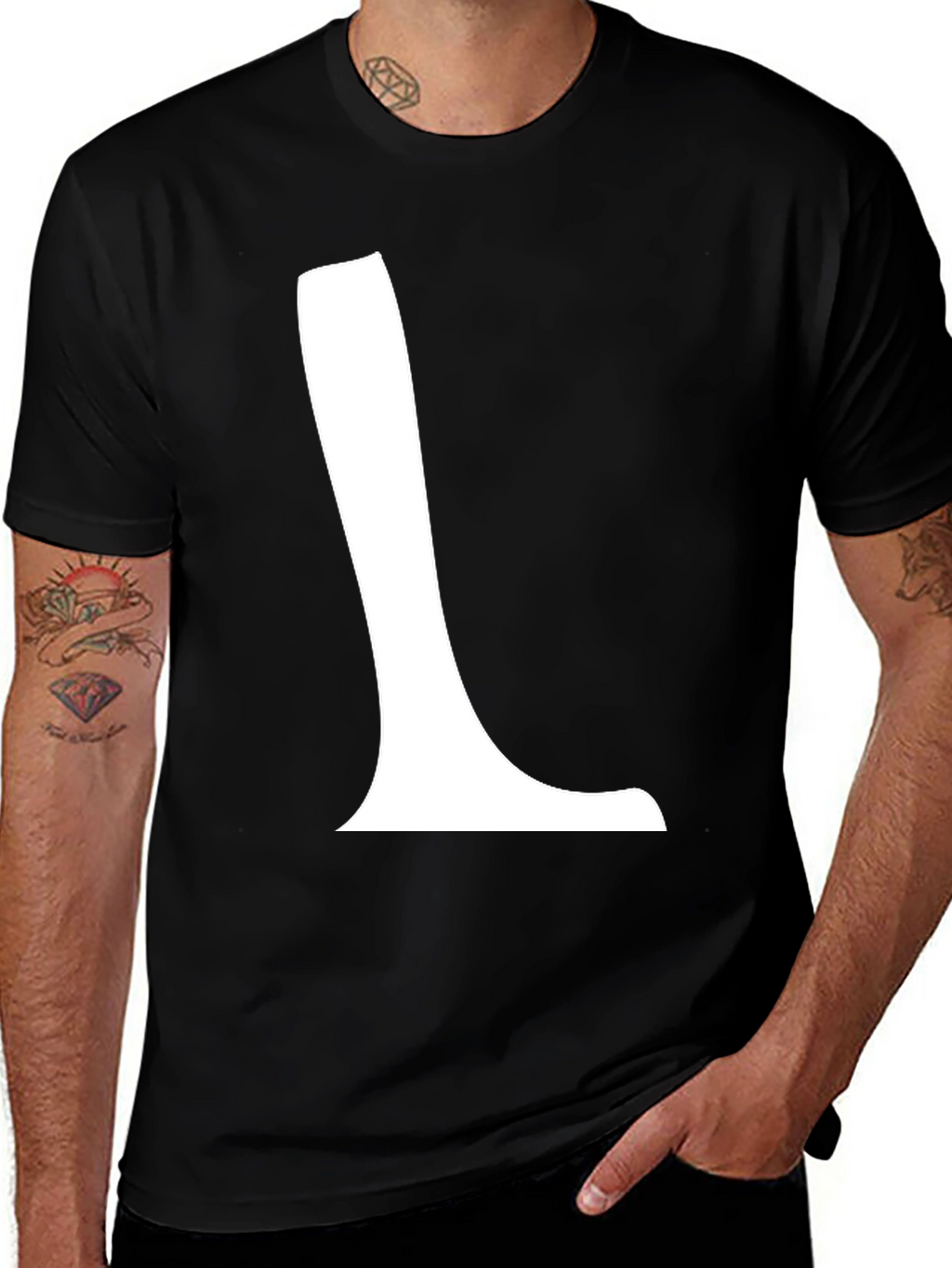 Black T-Shirt with White L Graphic