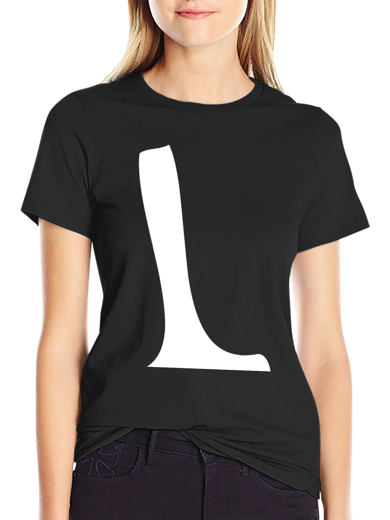 Black T-Shirt with White L Graphic