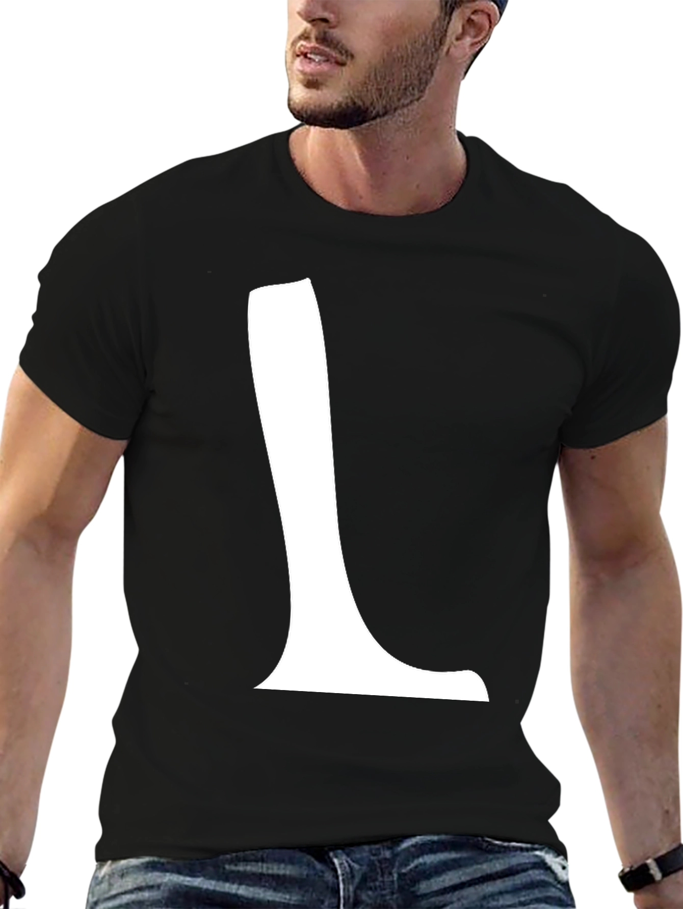 Black T-Shirt with White L Graphic
