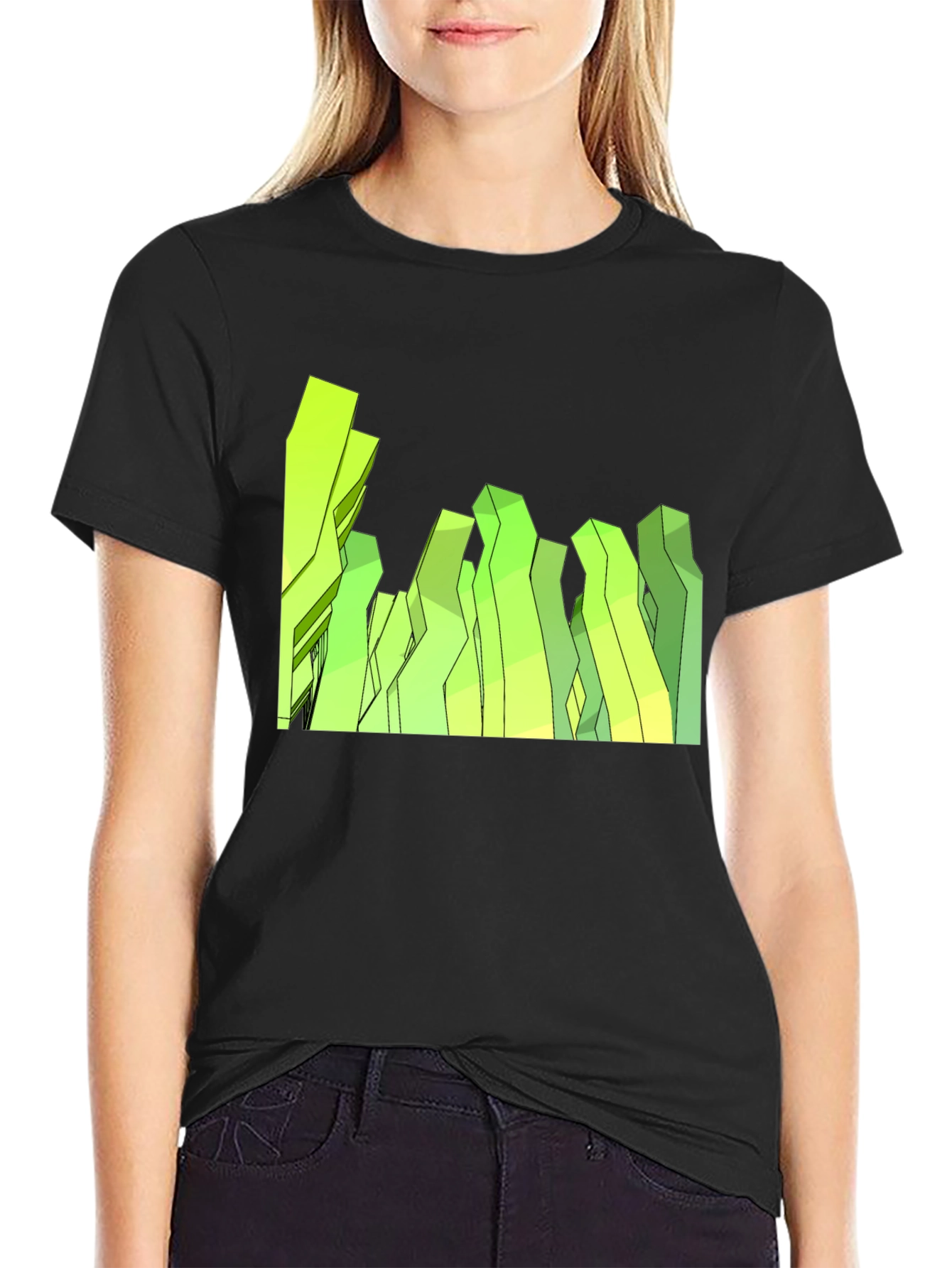 Abstract Geometric Peaks Black Tee