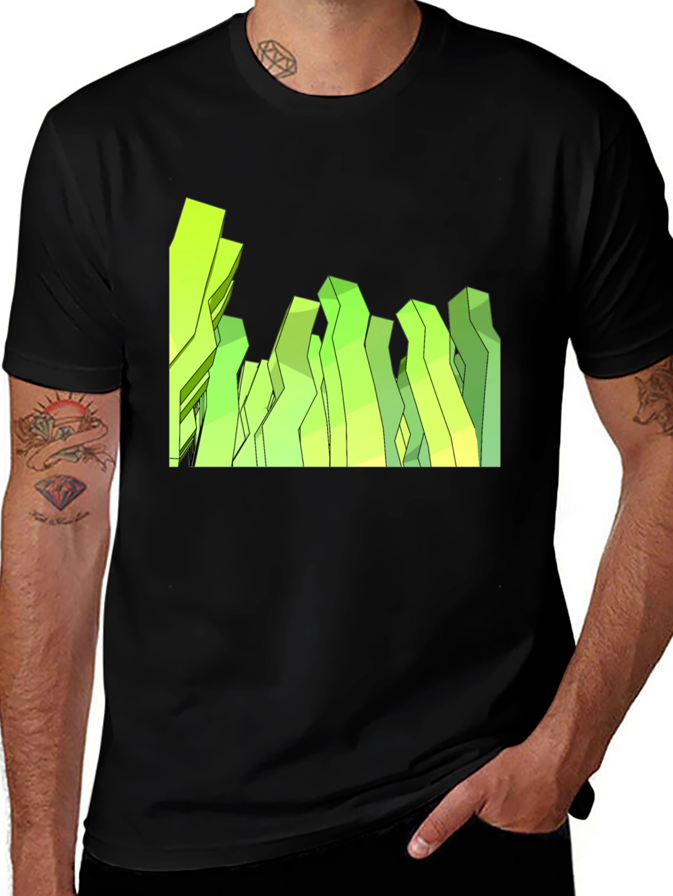 Abstract Geometric Peaks Black Tee