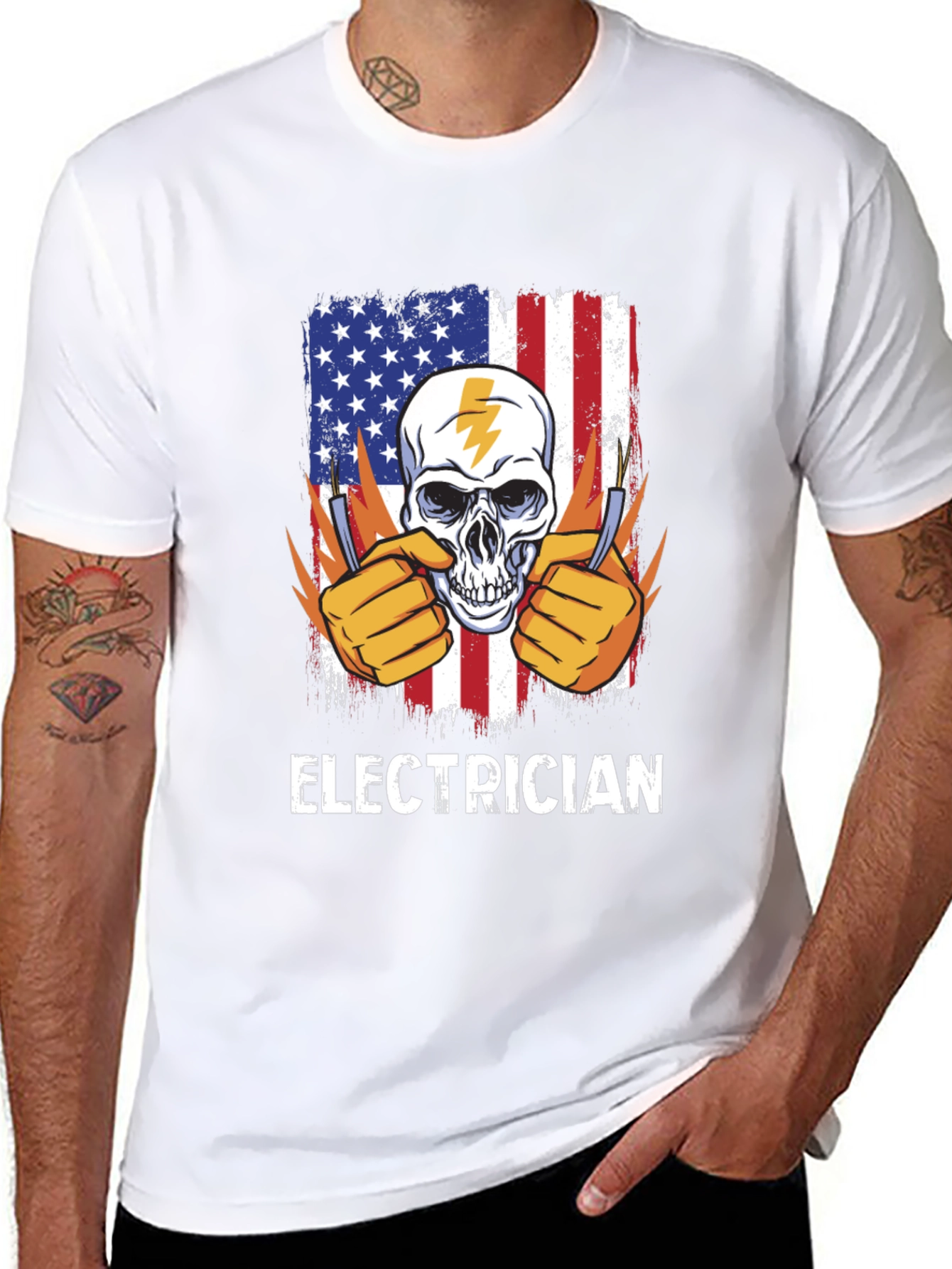 Electrician Skull USA Flag T-Shirt