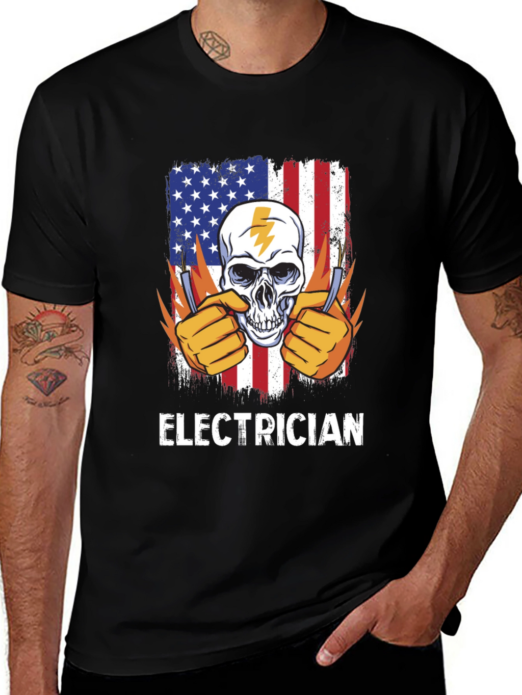 Electrician Skull USA Flag T-Shirt