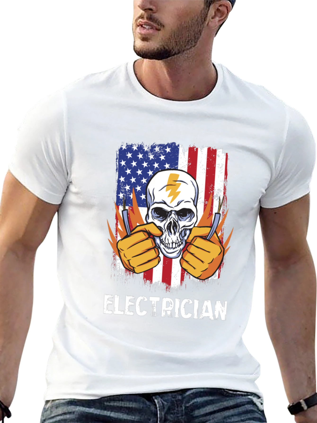 Electrician Skull USA Flag T-Shirt