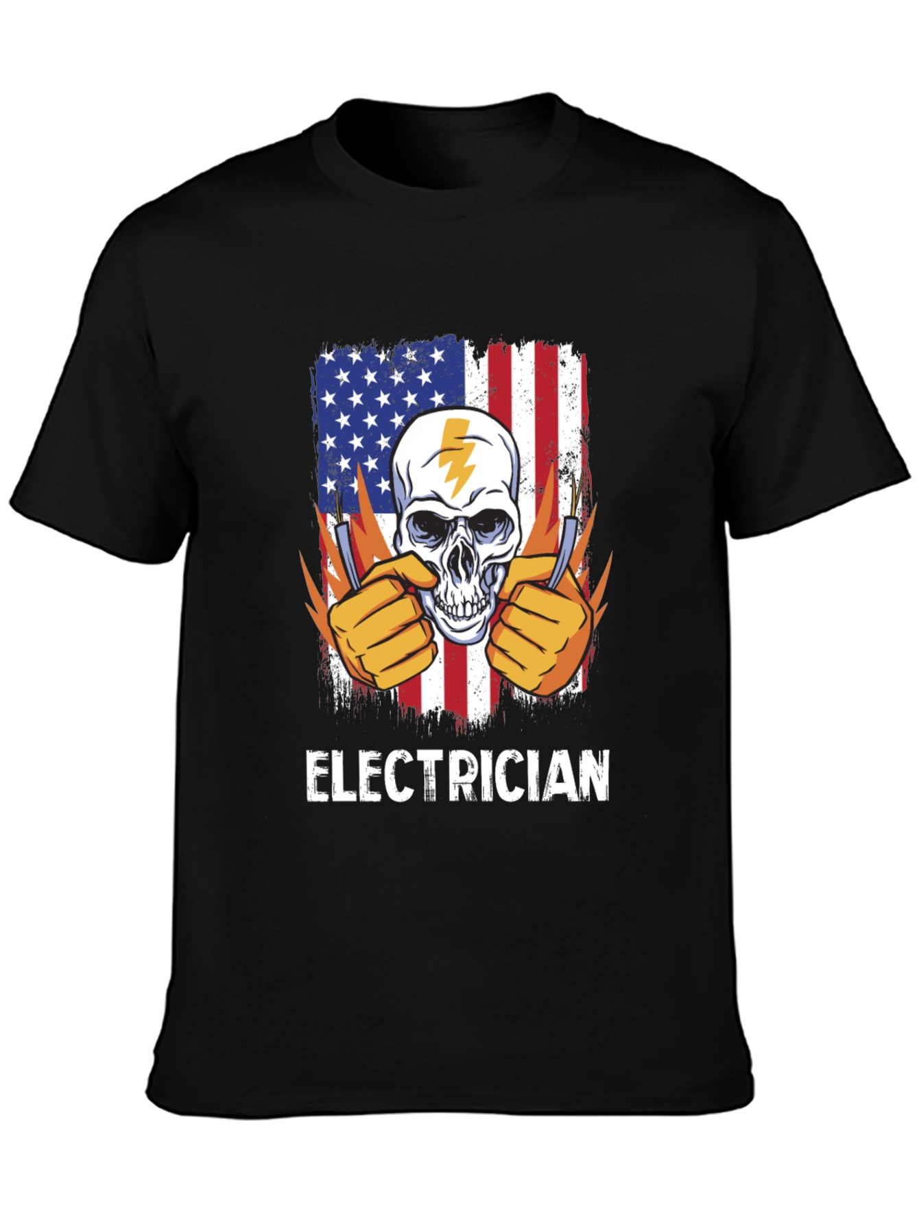 Electrician Skull USA Flag T-Shirt