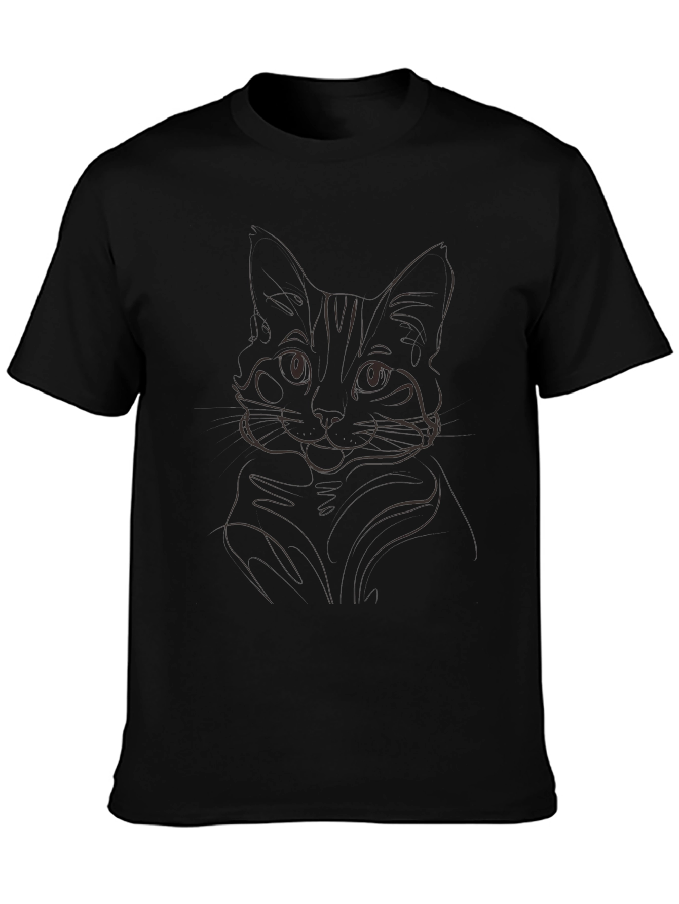 Cat Outline Black T-Shirt - Minimalist Style