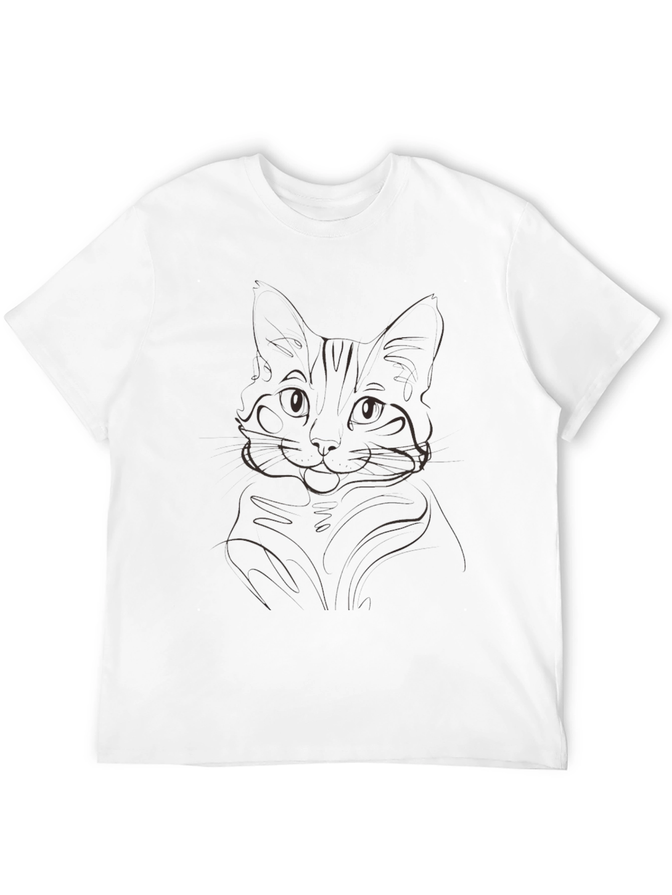 Cat Outline Black T-Shirt - Minimalist Style