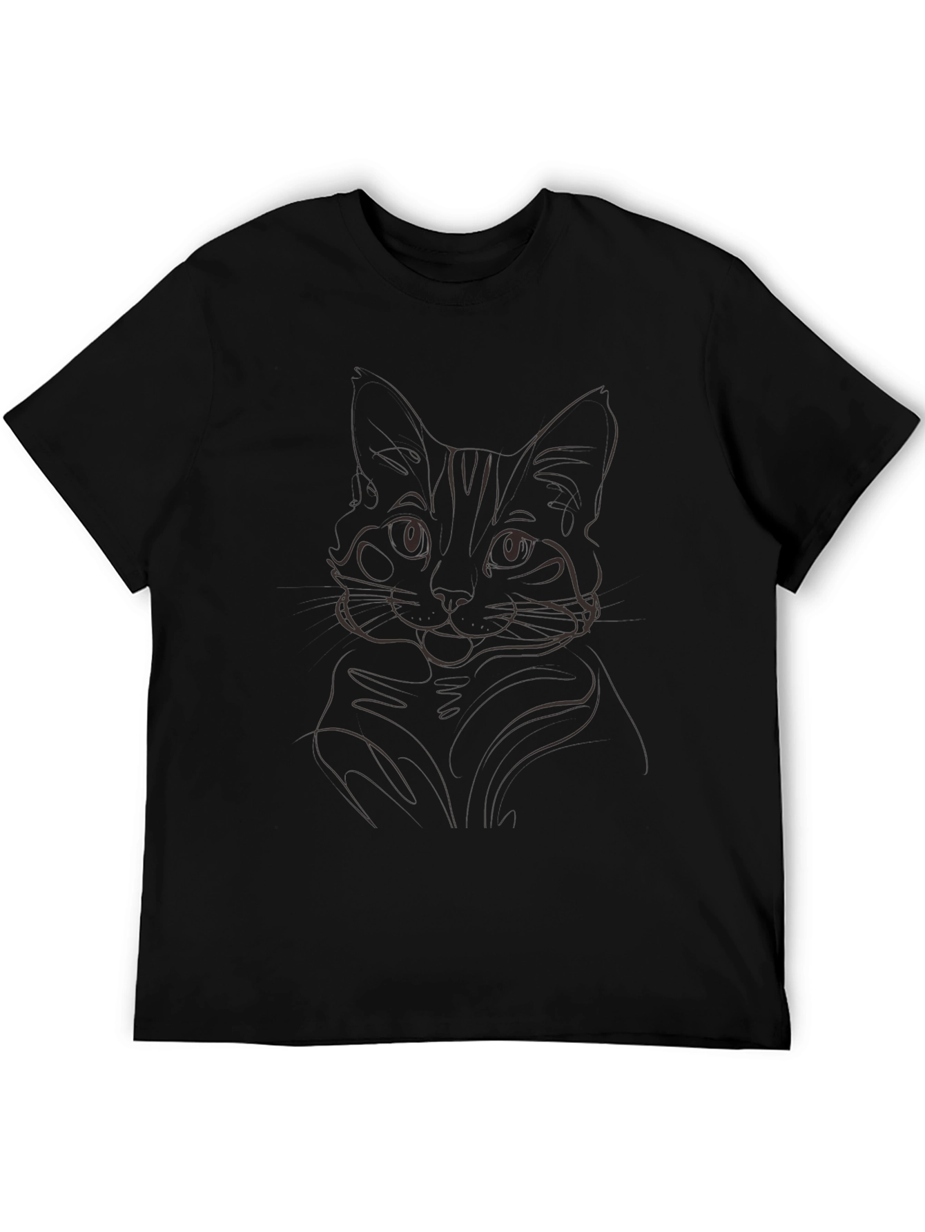 Cat Outline Black T-Shirt - Minimalist Style