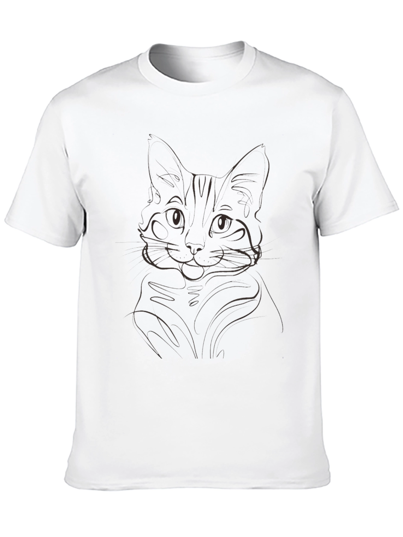 Cat Outline Black T-Shirt - Minimalist Style