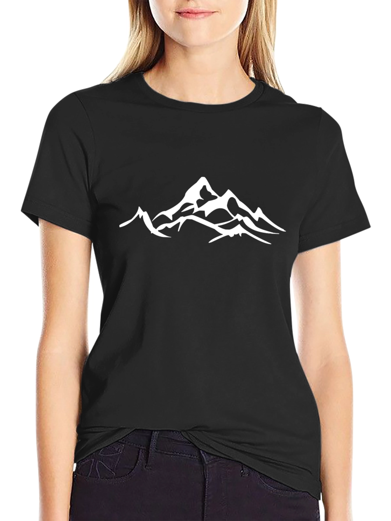 Mountain Peak Graphic Tee - Black Cotton Casual T-Shirt