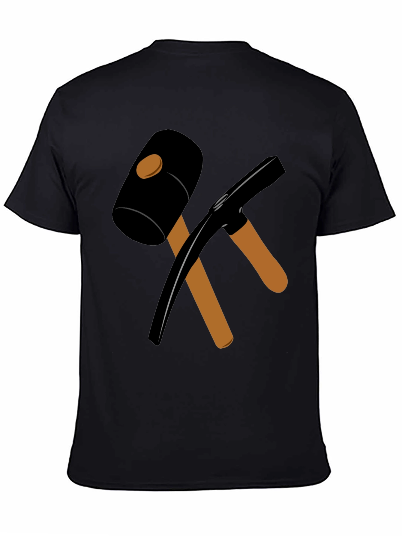 Black T-Shirt with Crossed Hammer & Pickaxe Design