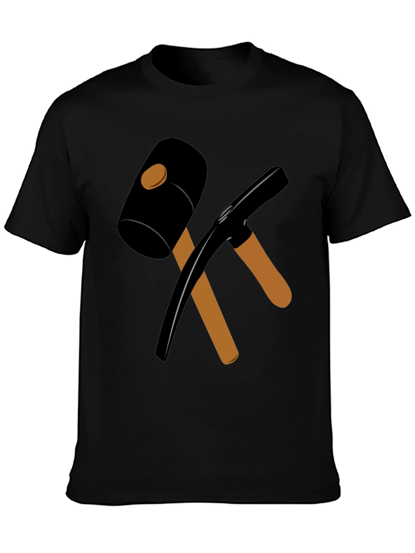Black T-Shirt with Crossed Hammer & Pickaxe Design