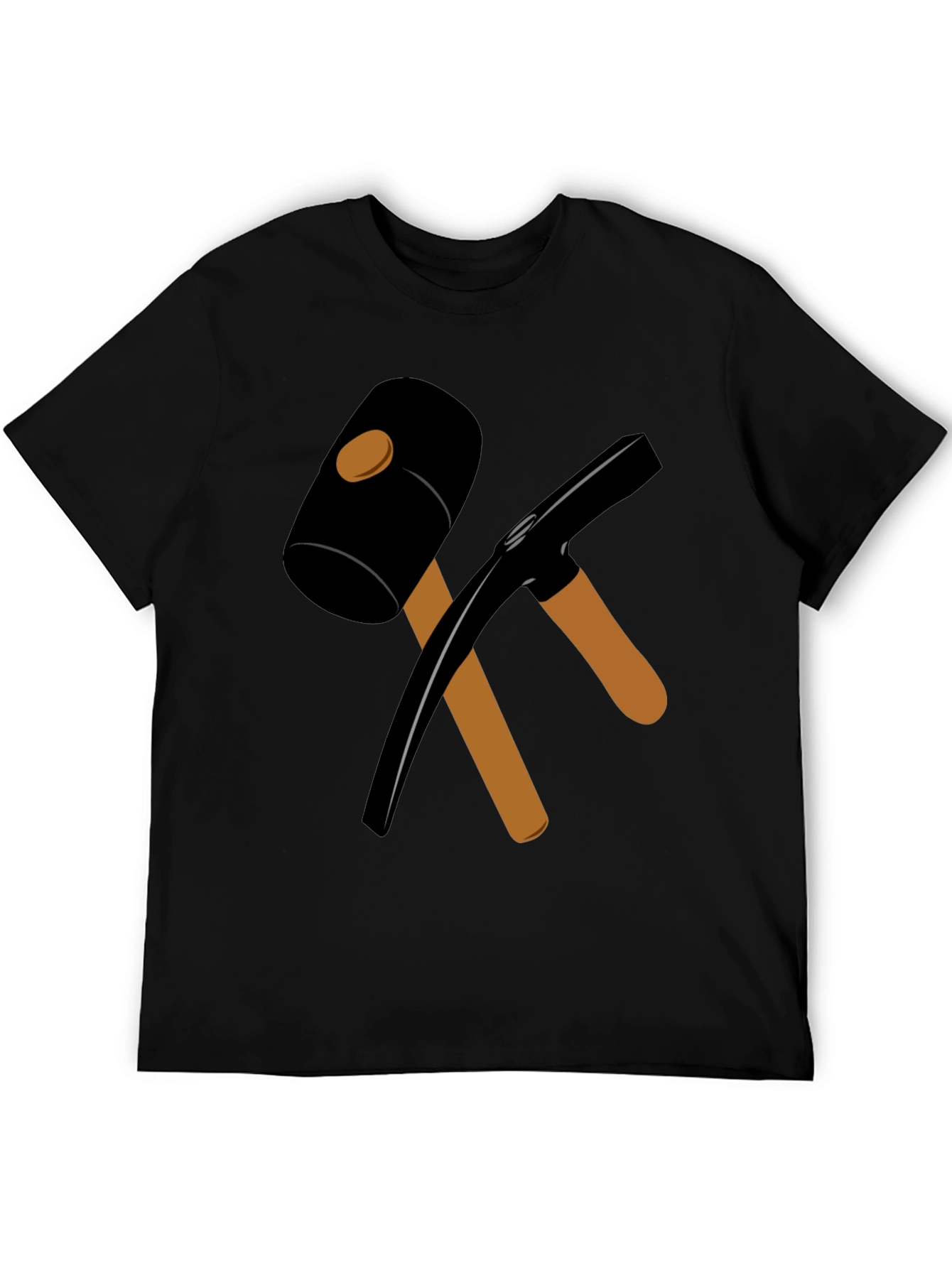 Black T-Shirt with Crossed Hammer & Pickaxe Design