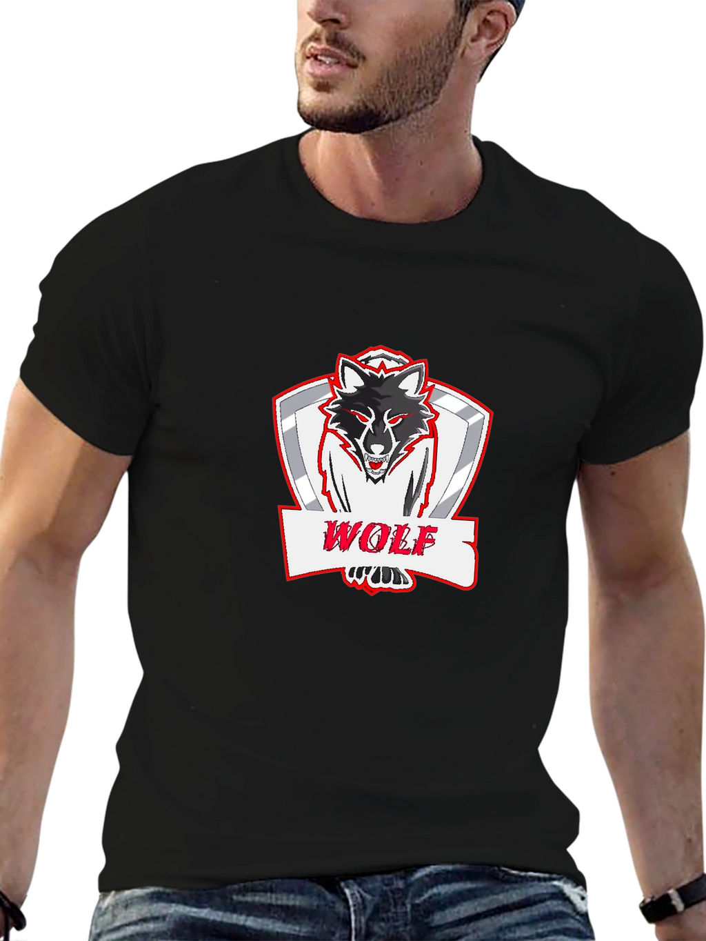 Bold Wolf Graphic Print Black T-Shirt