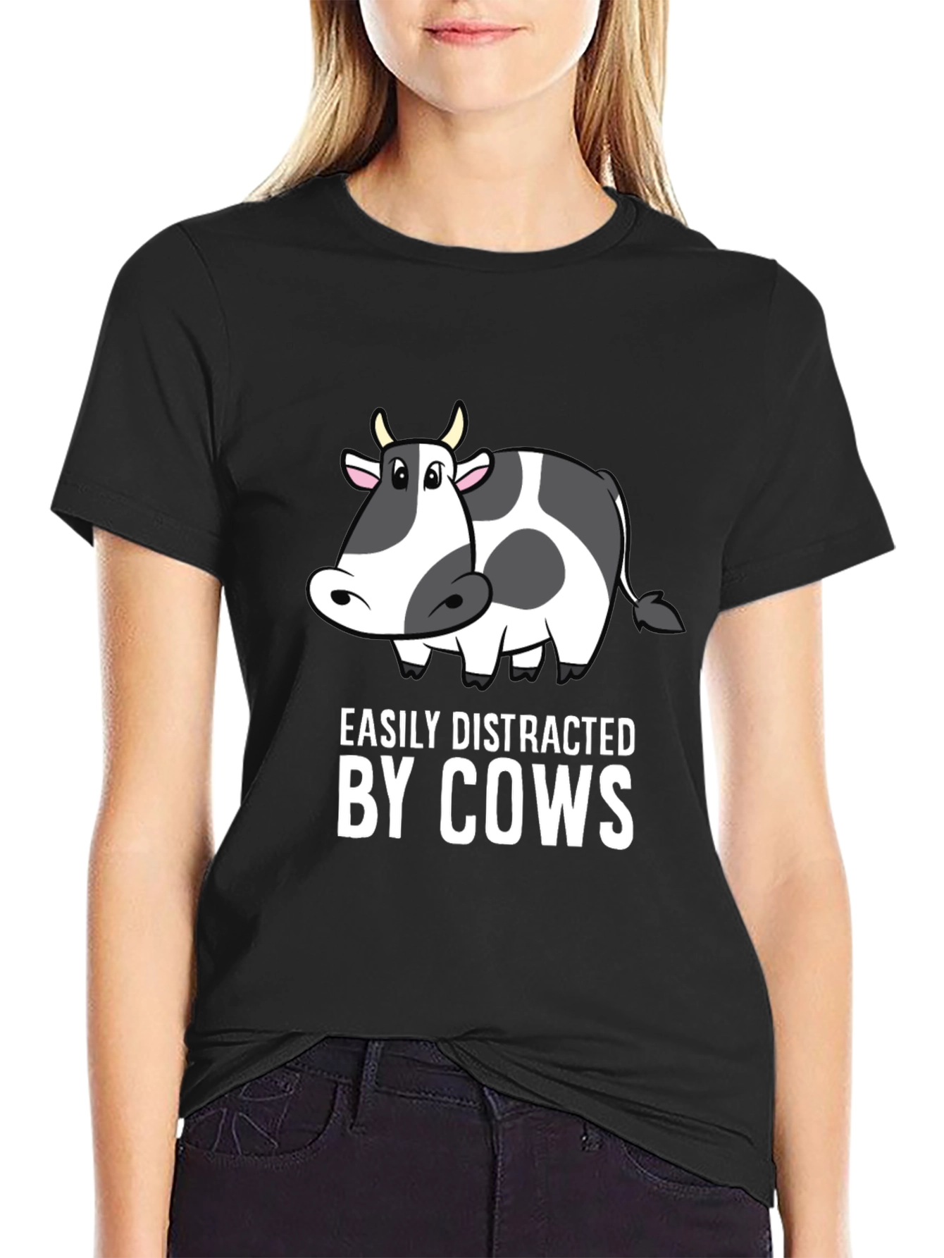 Easily Distracted by Cows Black T-Shirt