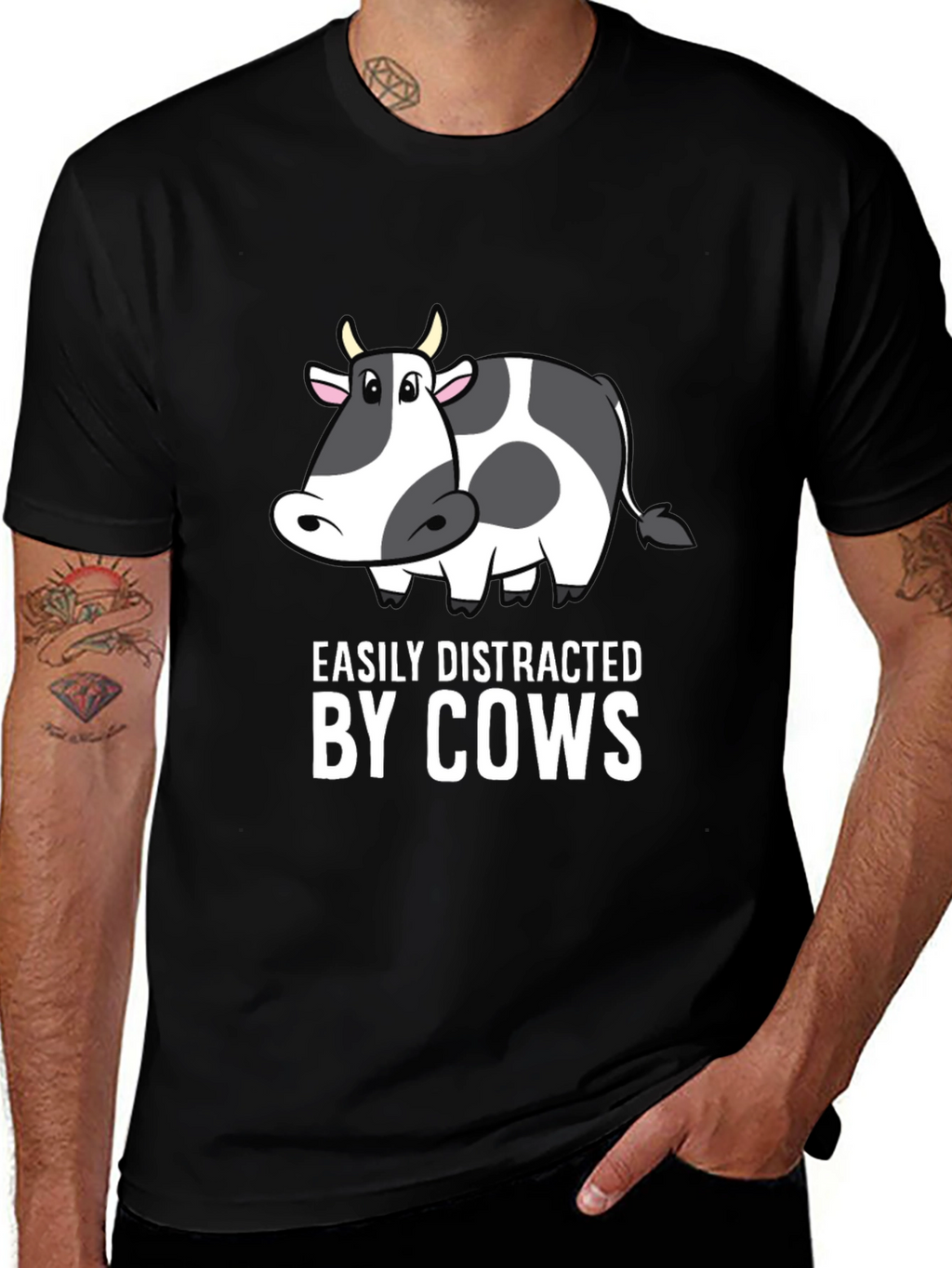 Easily Distracted by Cows Black T-Shirt