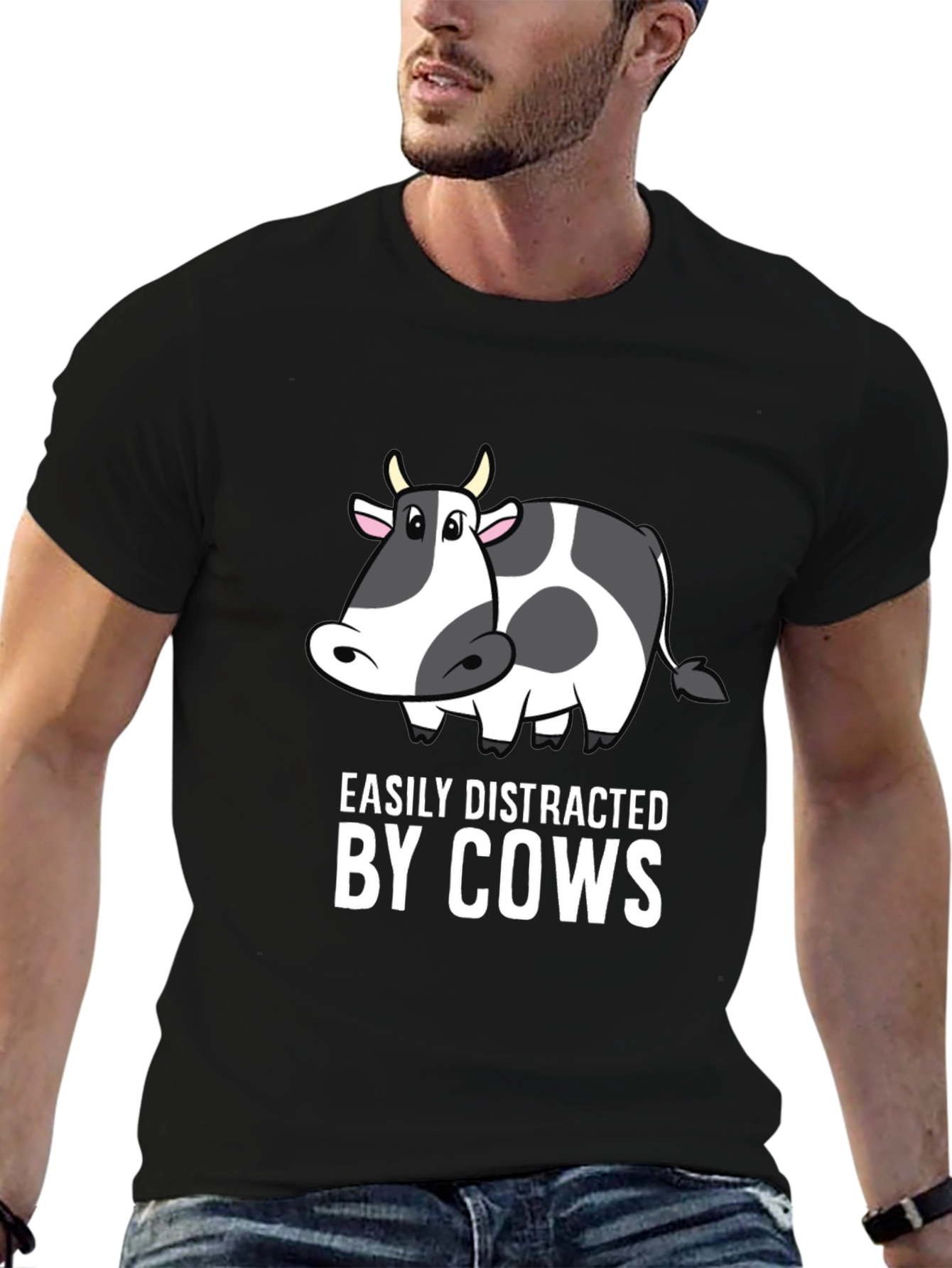 Easily Distracted by Cows Black T-Shirt