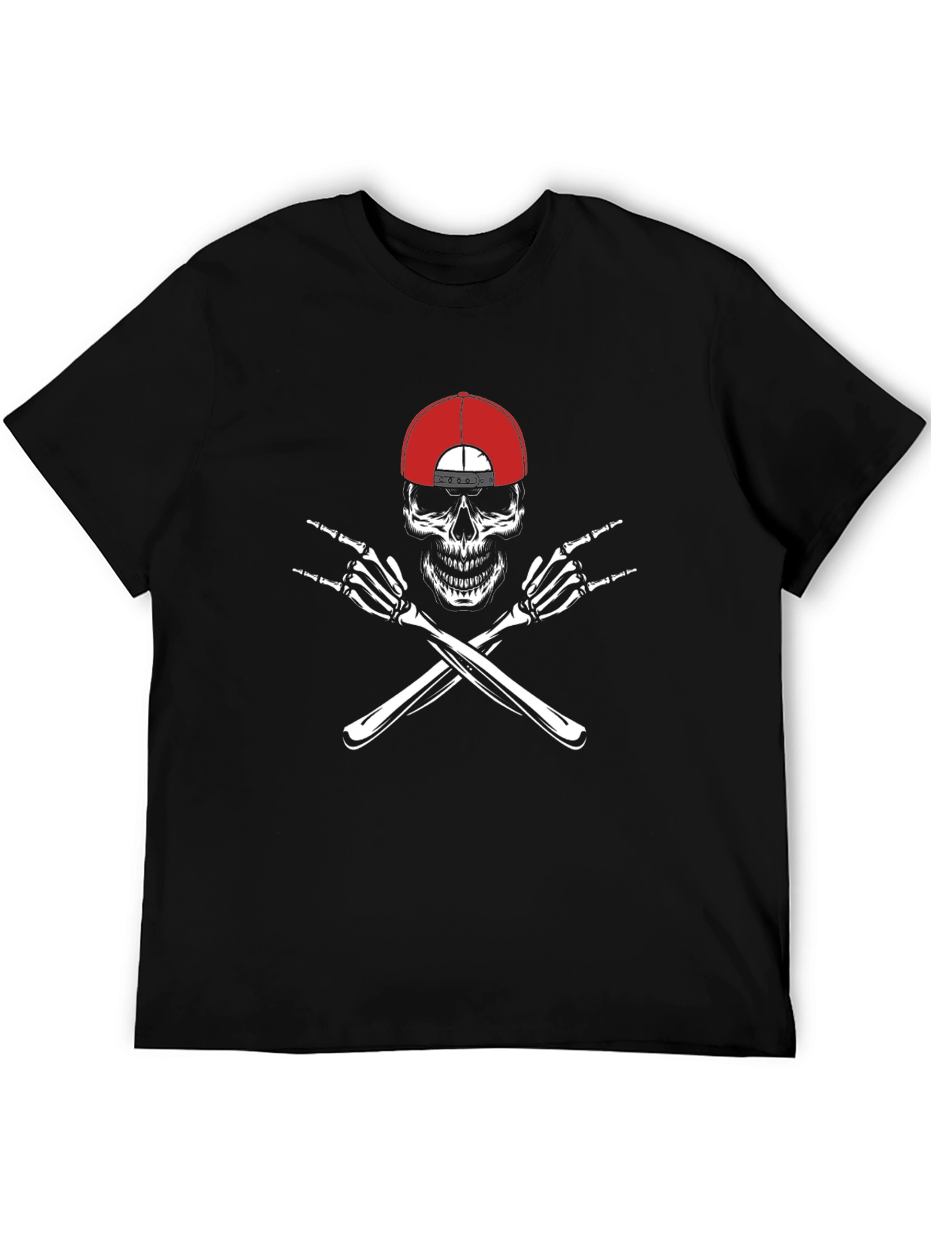Skull with Hat & Rock On Hands Graphic Tee