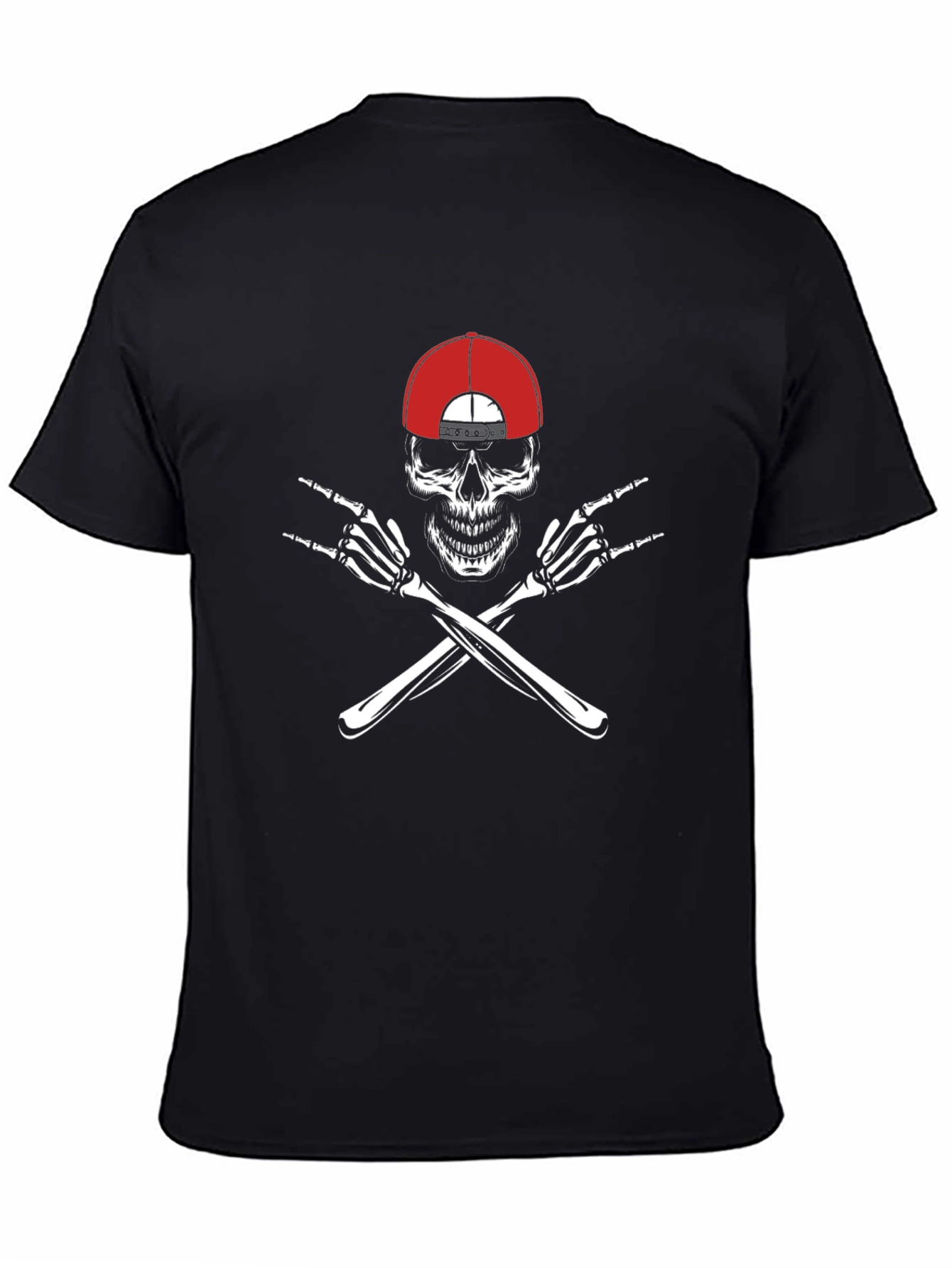 Skull with Hat & Rock On Hands Graphic Tee