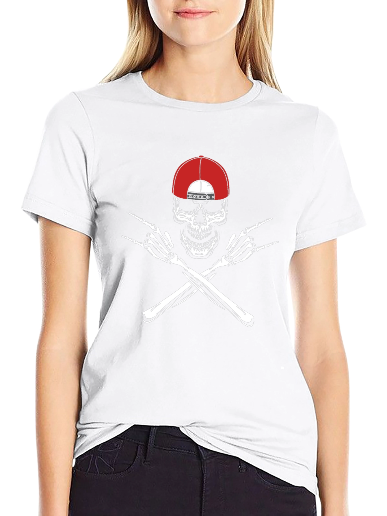 Skull with Hat & Rock On Hands Graphic Tee