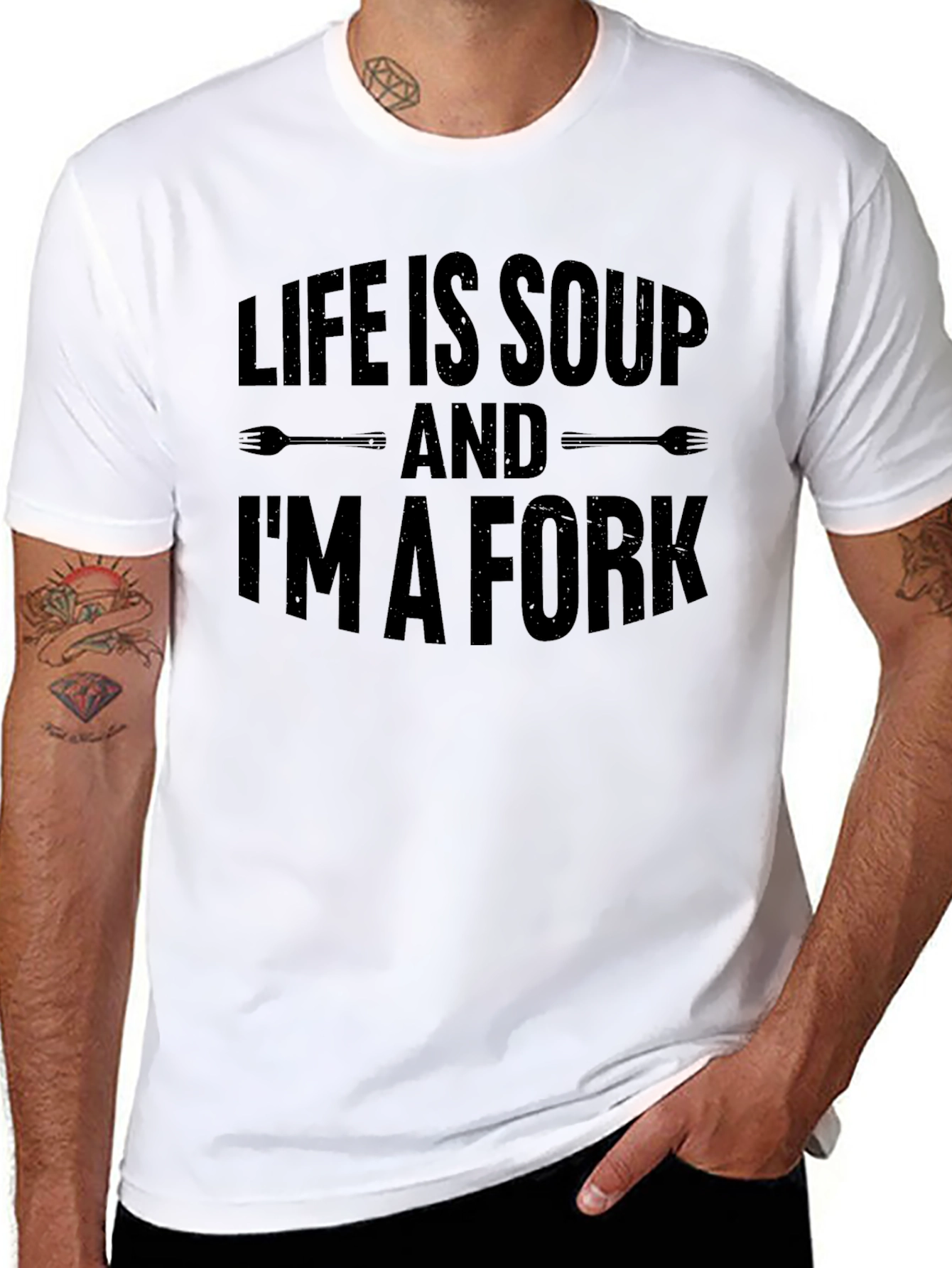 Life Is Soup Im A Fork Black Graphic Tee