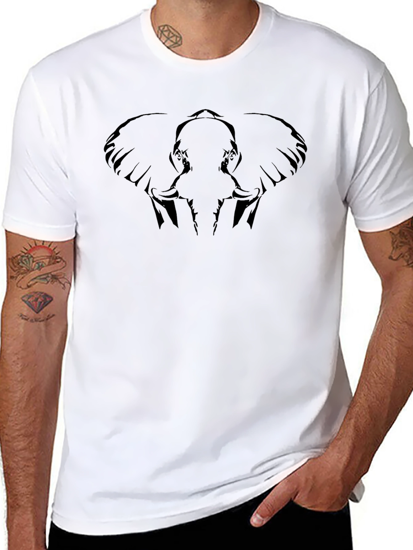 Elephant Graphic Tee - Black Cotton Crewneck T-Shirt