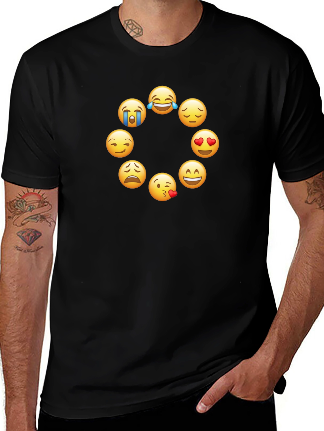 Emoji Circle Graphic Tee - Trendy Black T-Shirt