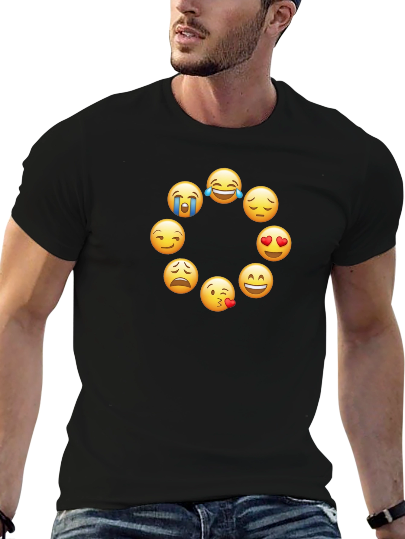 Emoji Circle Graphic Tee - Trendy Black T-Shirt
