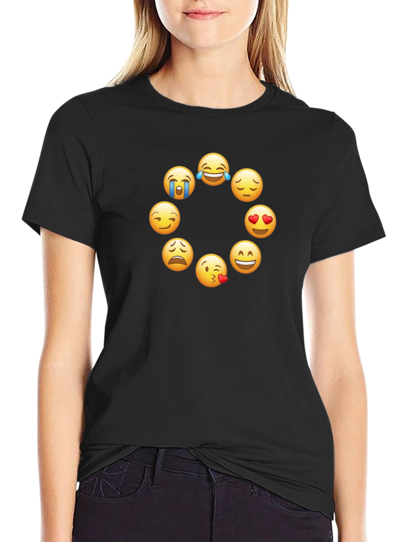Emoji Circle Graphic Tee - Trendy Black T-Shirt