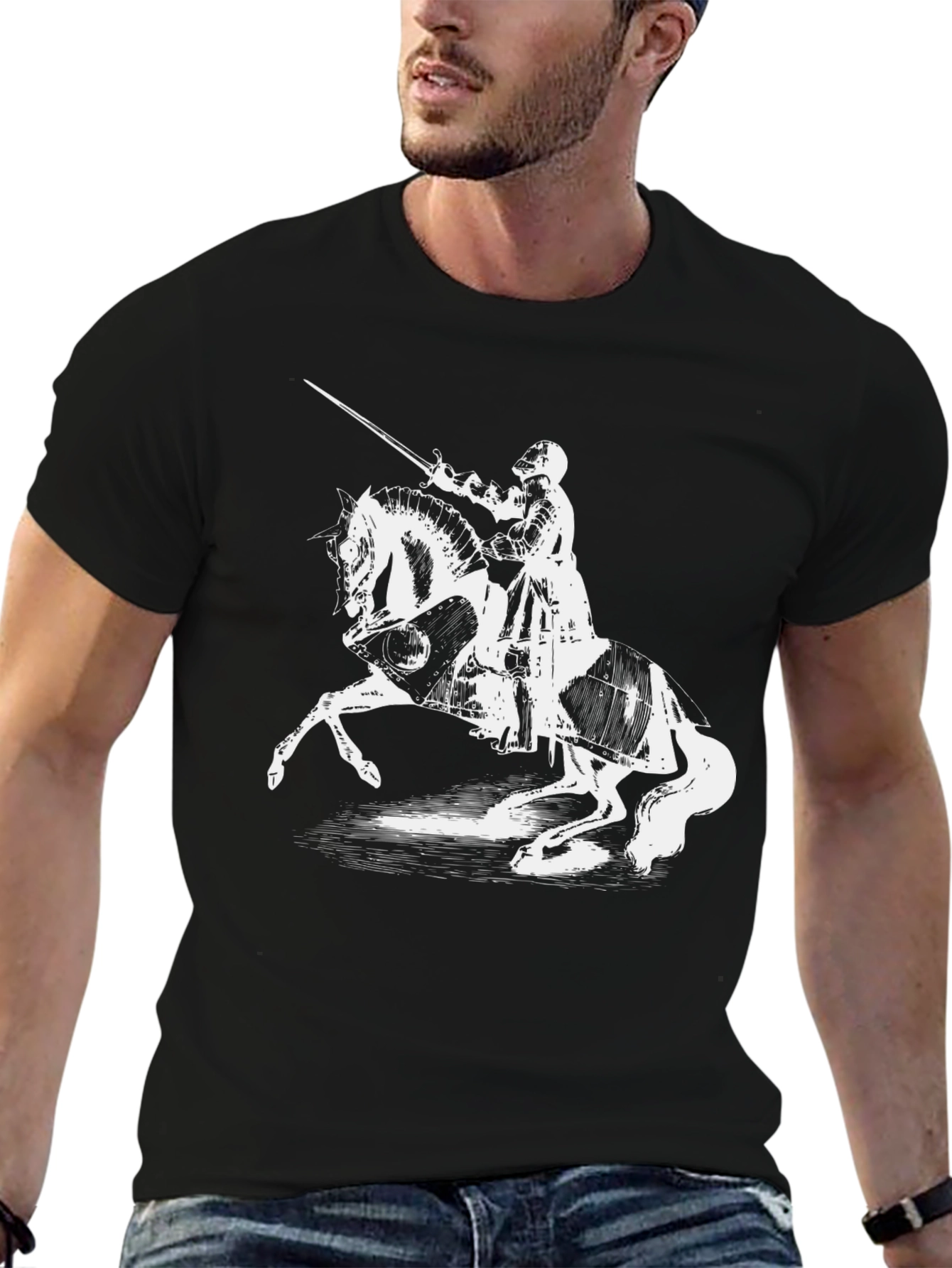 Knight on Horseback Graphic Tee - Black Cotton Shirt