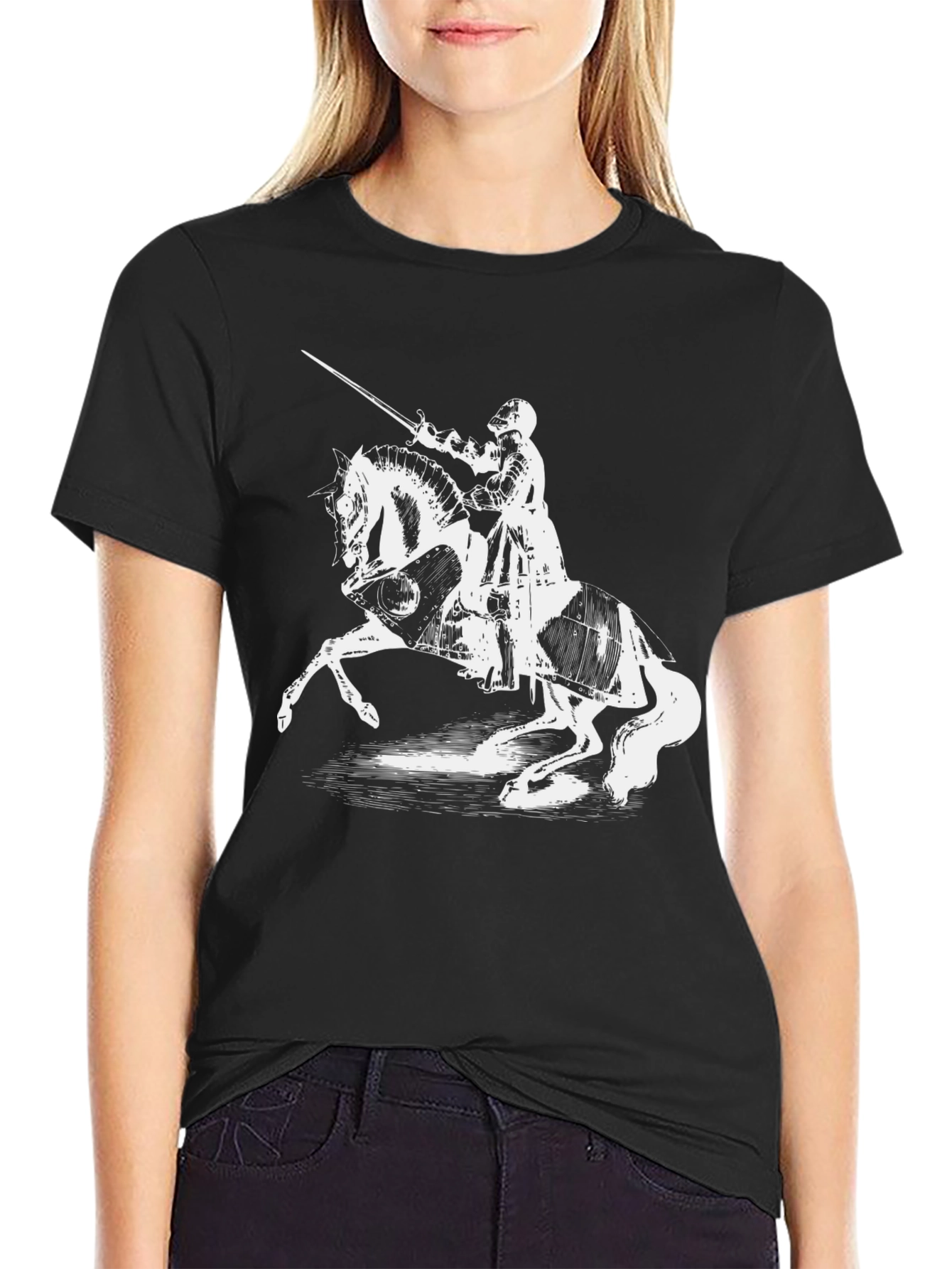 Knight on Horseback Graphic Tee - Black Cotton Shirt