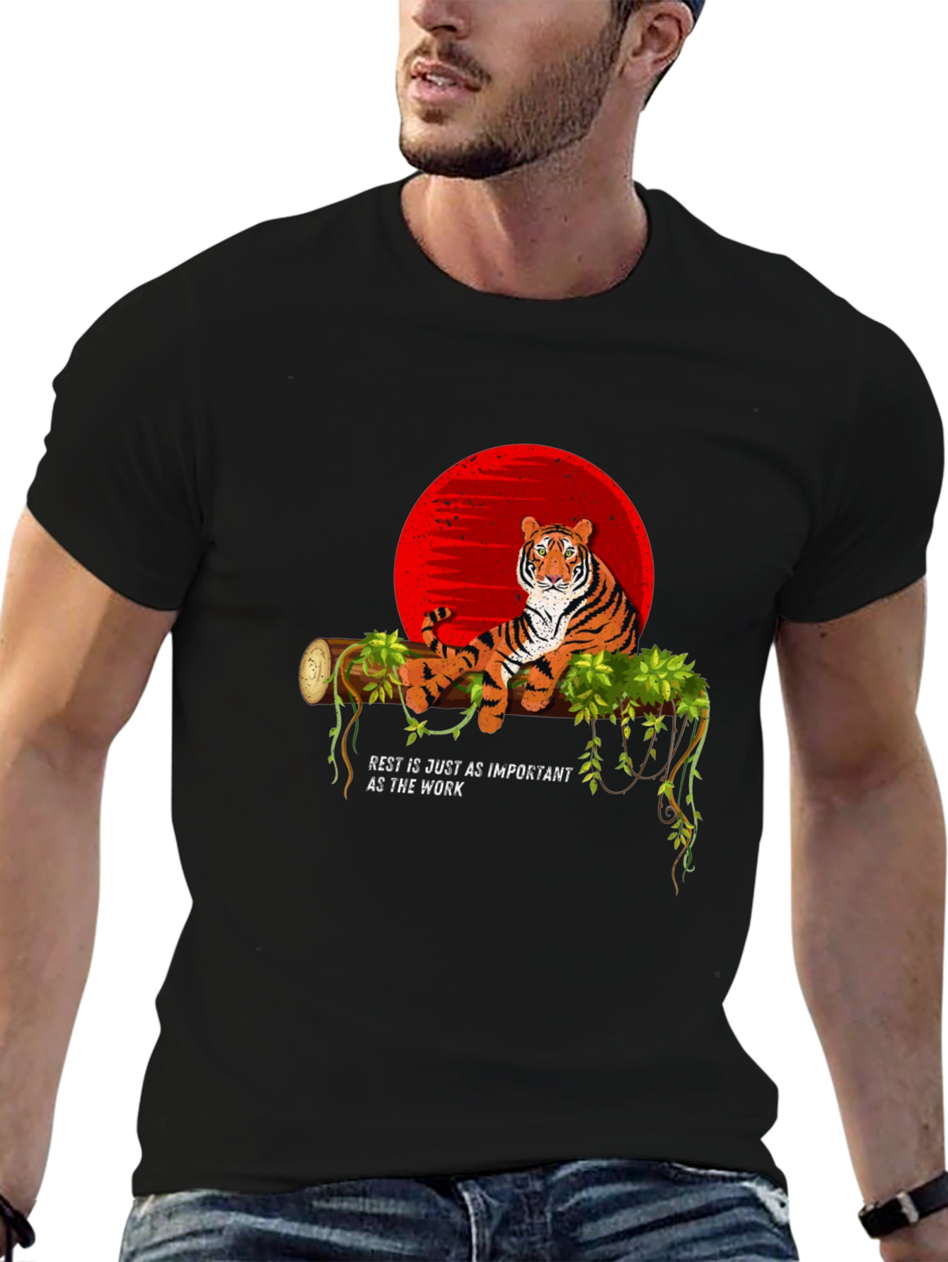 Tiger on Branch Graphic Tee - Relax & Recharge T-Shirt