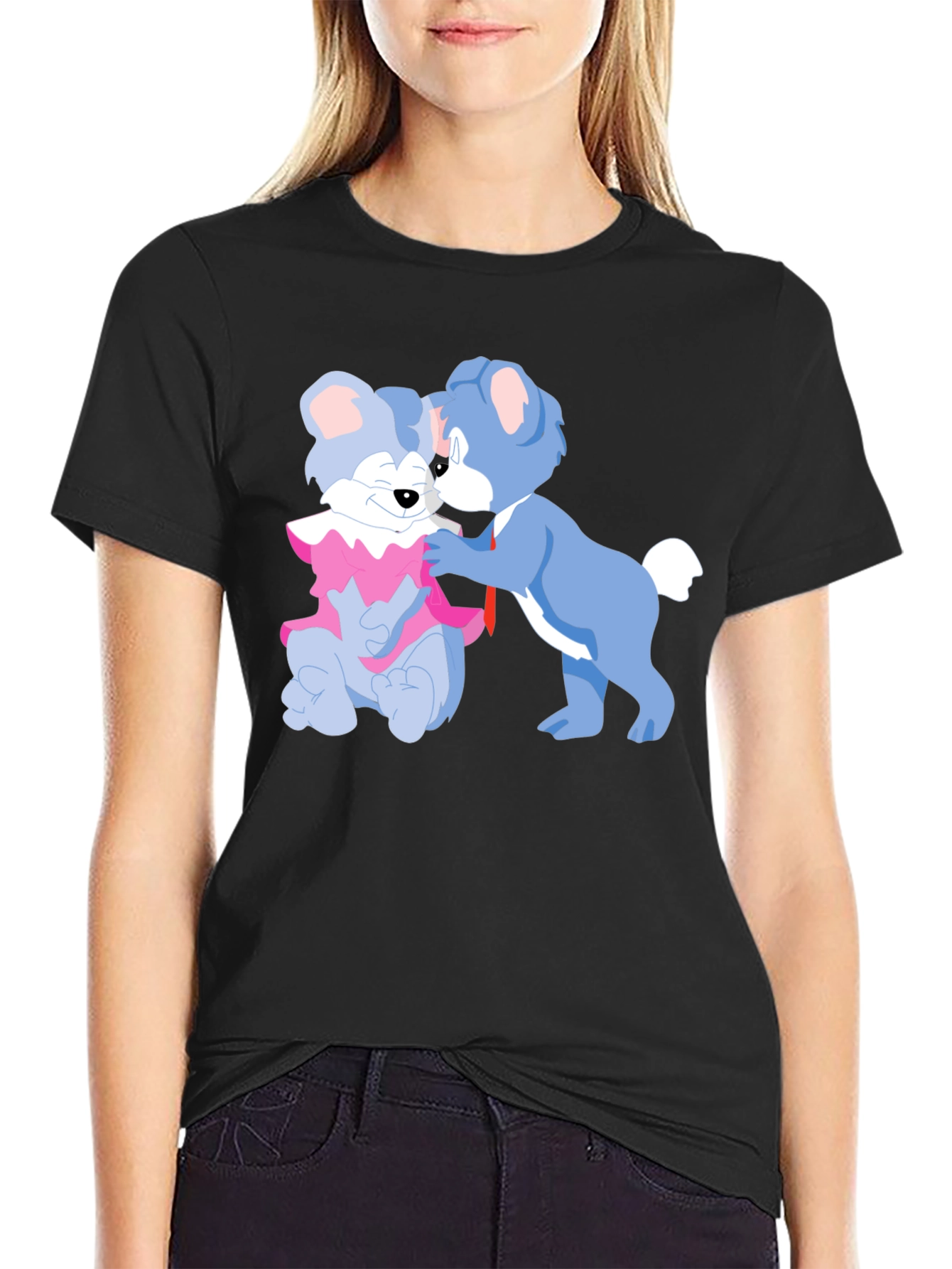 Cute Cartoon Bears Graphic Tee - Black Cotton T-Shirt